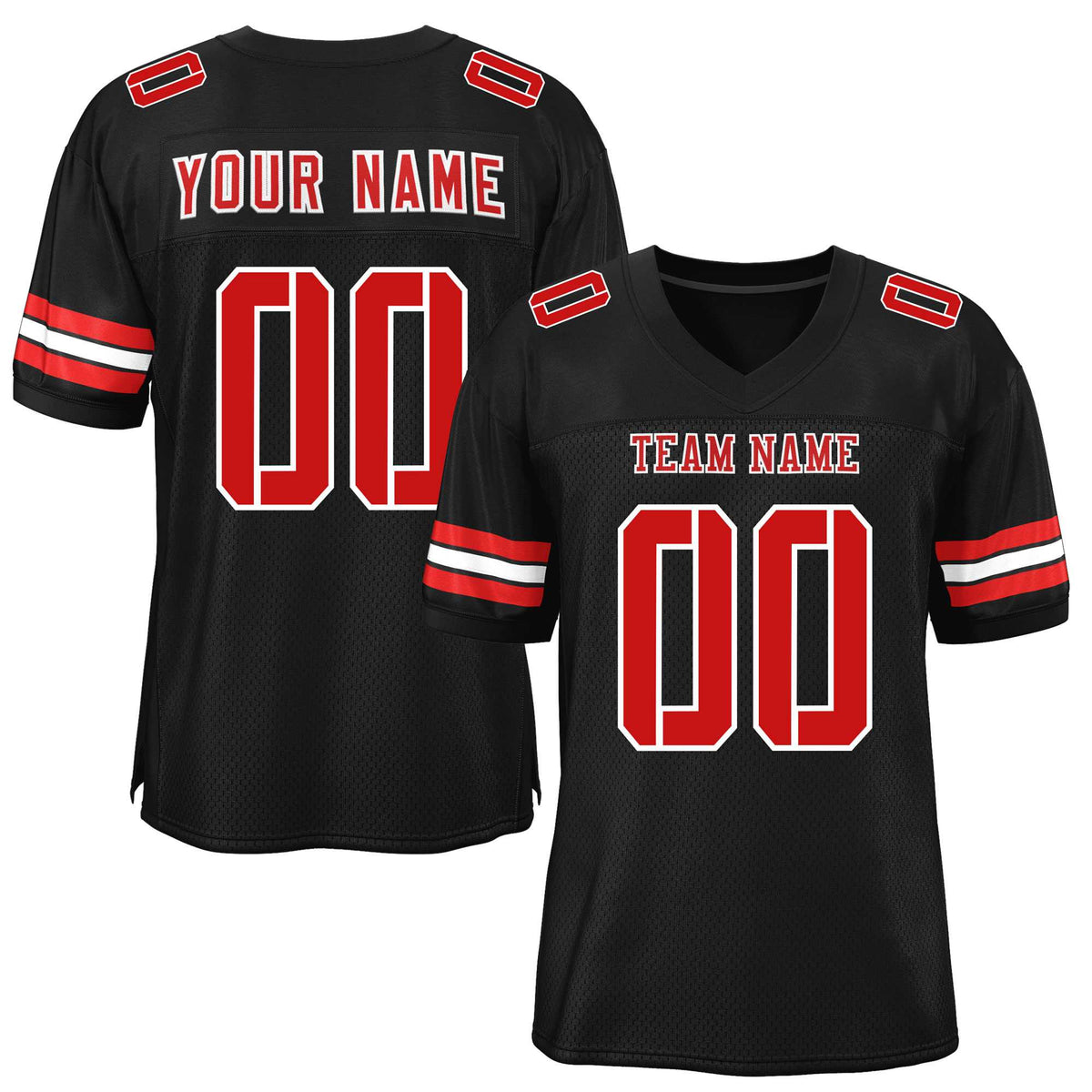 Custom Black Red-White Classic Style Mesh American Football Jersey | KXKSHOP
