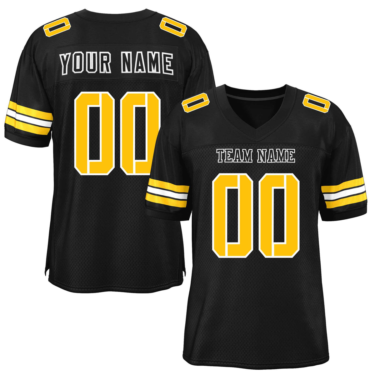 Custom Black Gold-White Classic Style Mesh American Football Jersey | KXKSHOP