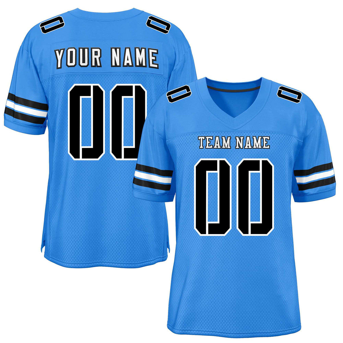 Custom Powder Blue Black-White Classic Style Mesh American Football Jersey | KXKSHOP