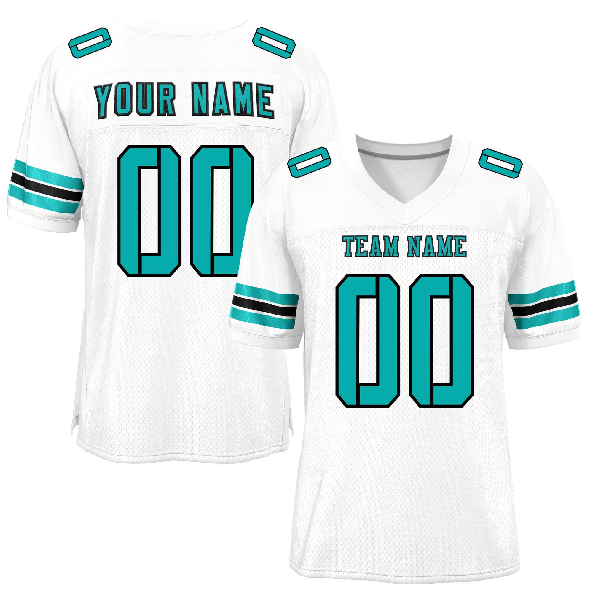 Custom White Aqua-Black Classic Style Mesh American Football Jersey | KXKSHOP