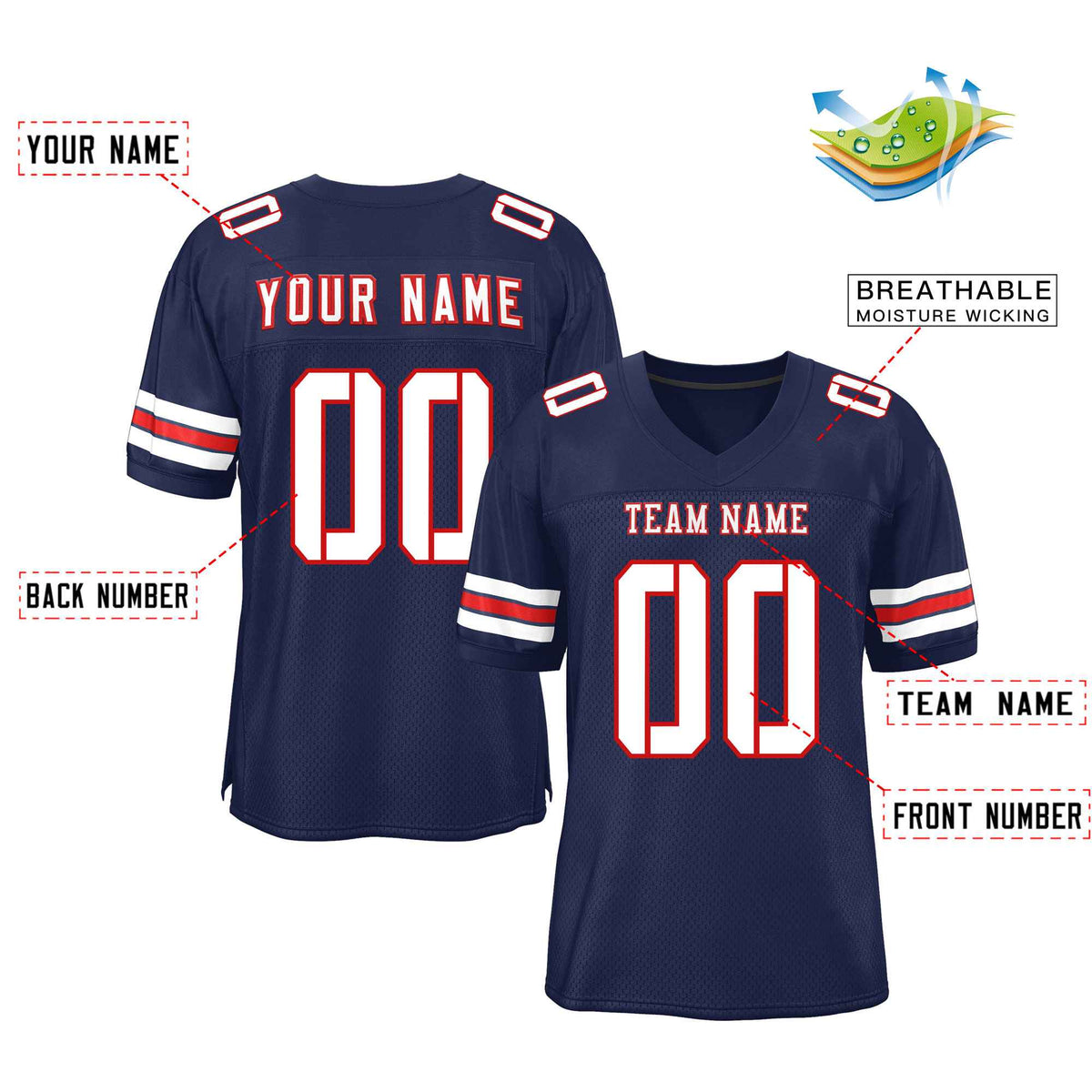 Custom Red Navy-White Classic Style Mesh American Football Jersey | KXKSHOP