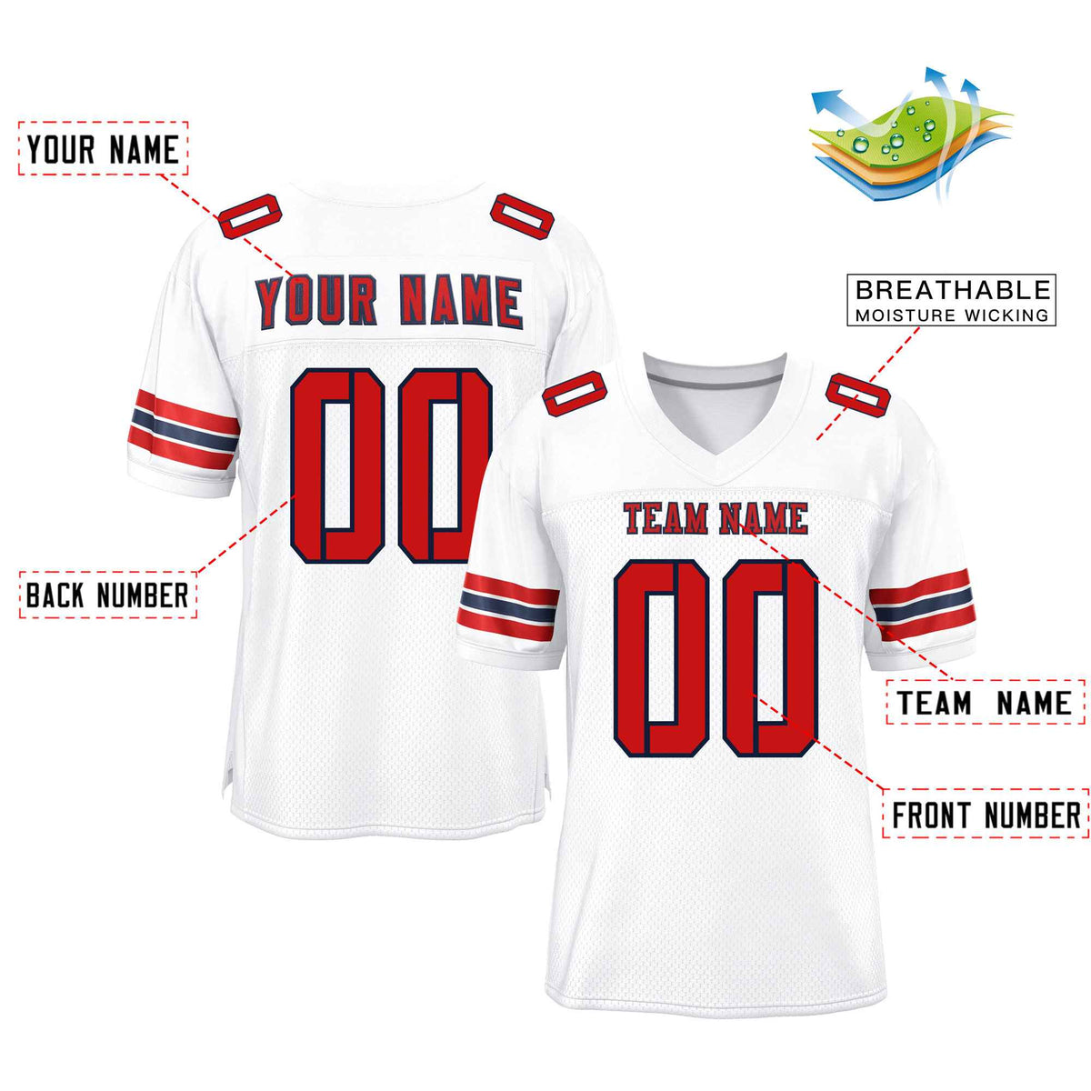 Custom Red Navy-White Classic Style Mesh American Football Jersey | KXKSHOP