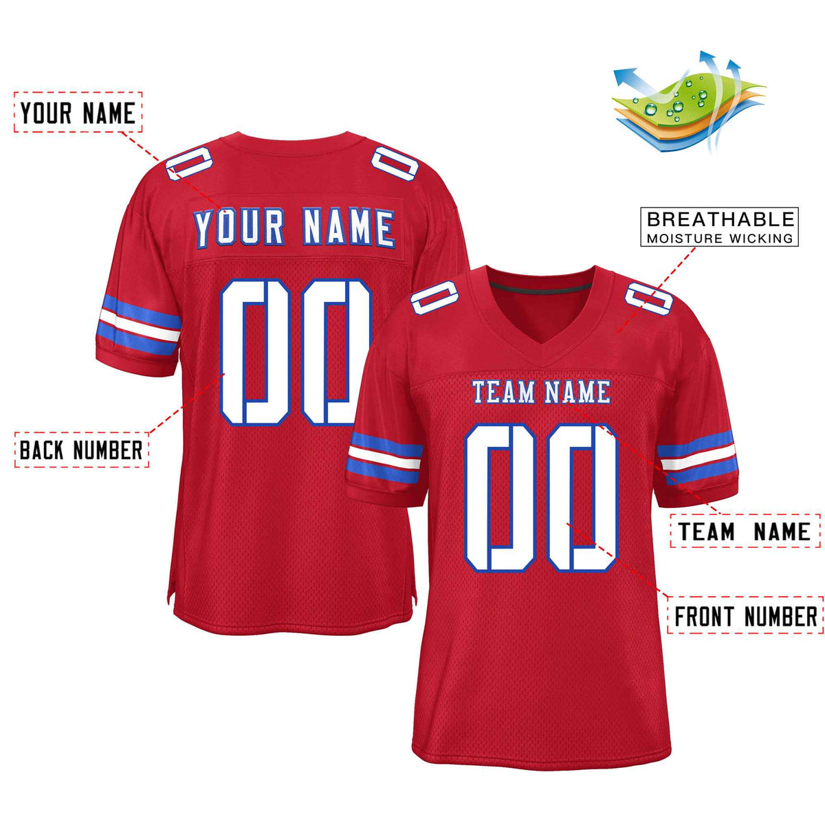 Custom Red Navy-White Classic Style Mesh American Football Jersey | KXKSHOP