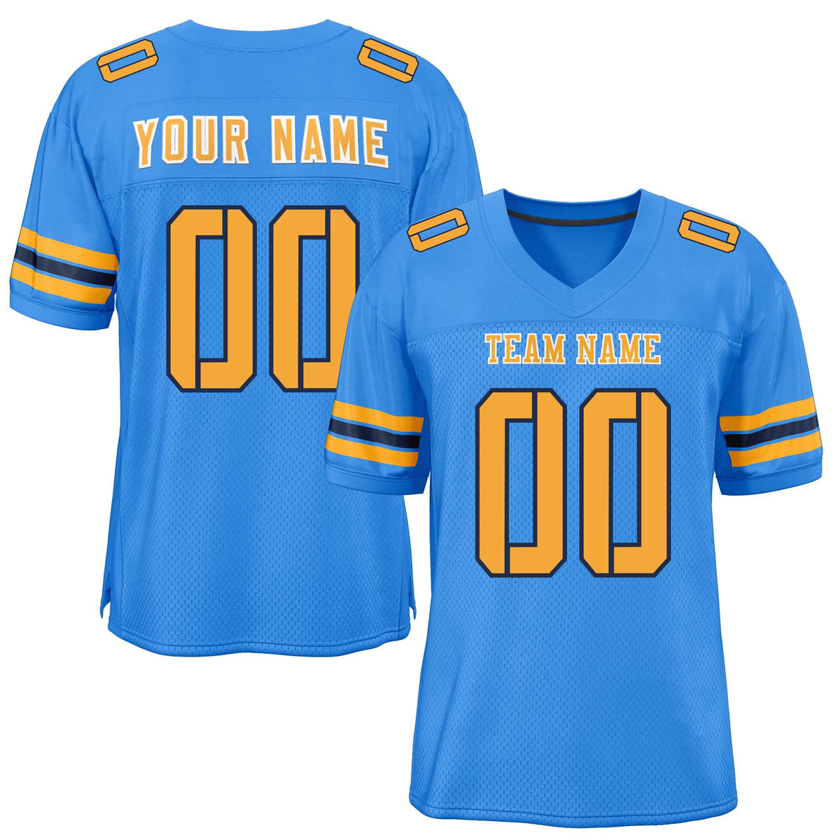 Custom Powder Blue Yellow-Black Classic Style Mesh American Football Jersey | KXKSHOP