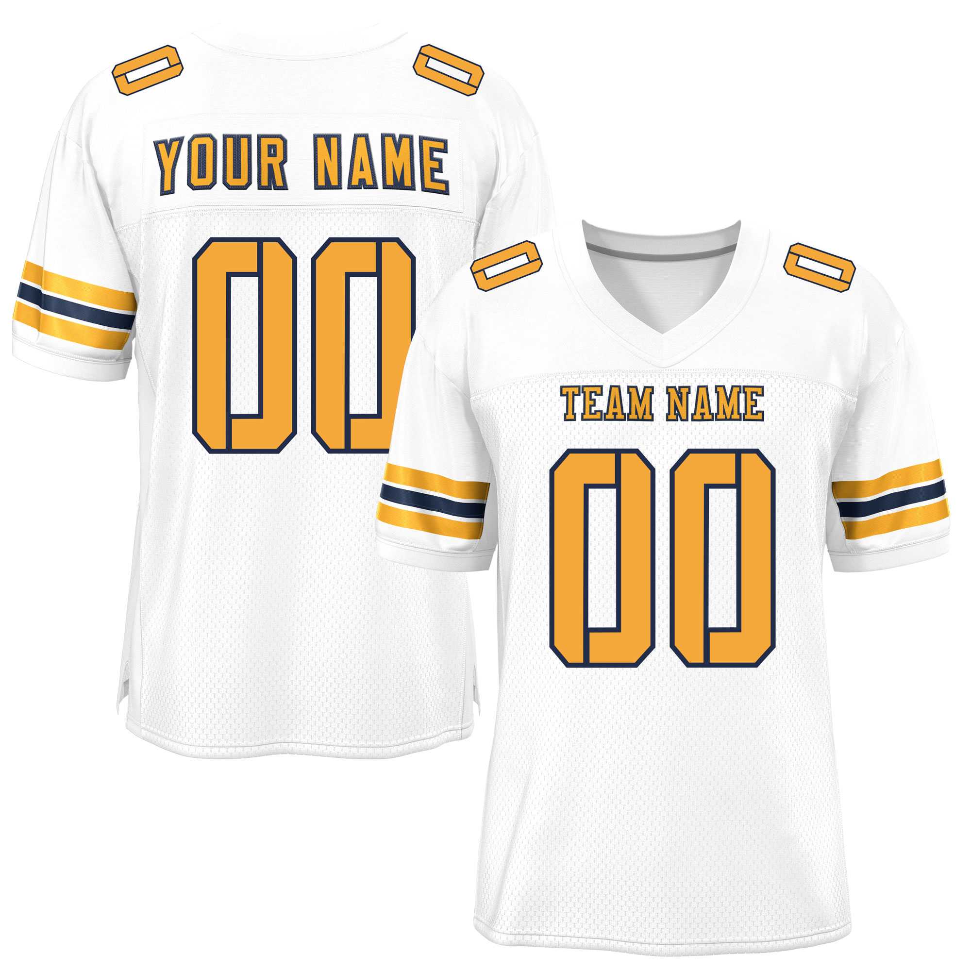 Custom White Yellow-Navy Classic Style Mesh American Football Jersey | KXKSHOP