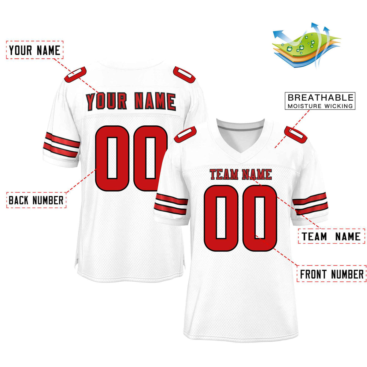 Custom Red Navy-White Classic Style Mesh American Football Jersey | KXKSHOP