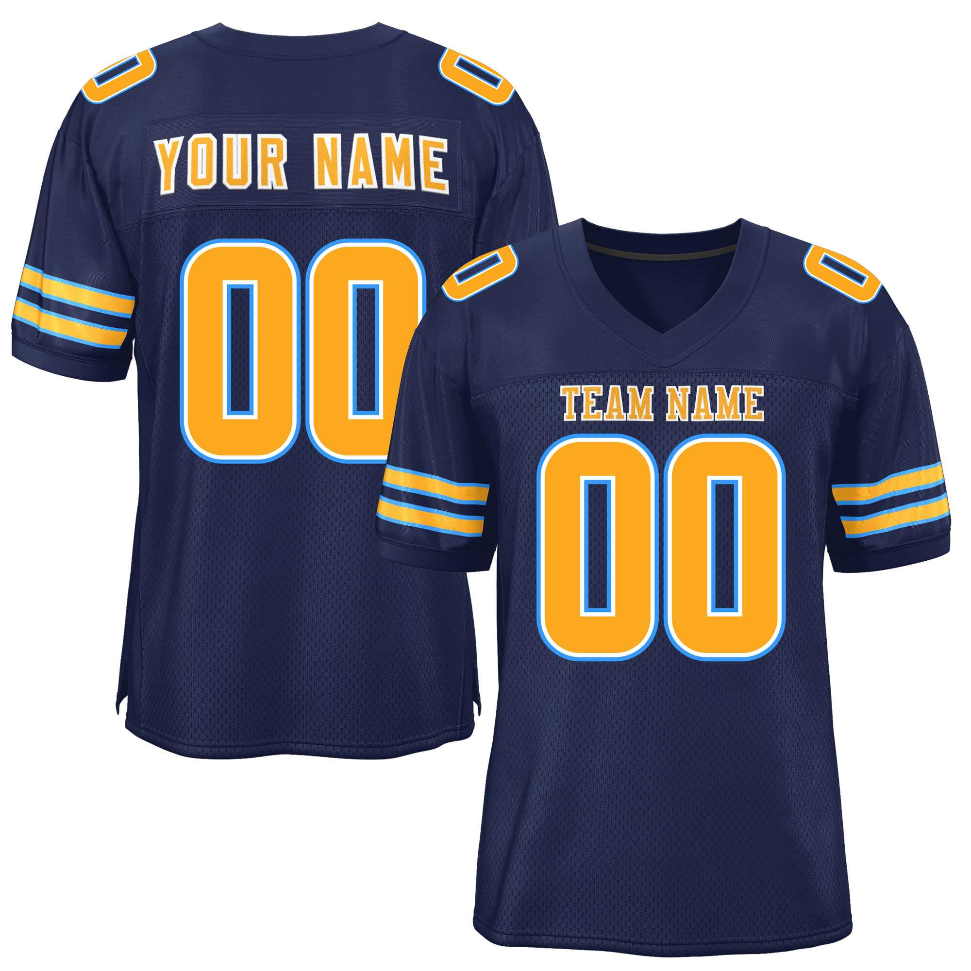 Custom Navy Yellow Classic Style Mesh American Football Jersey | KXKSHOP