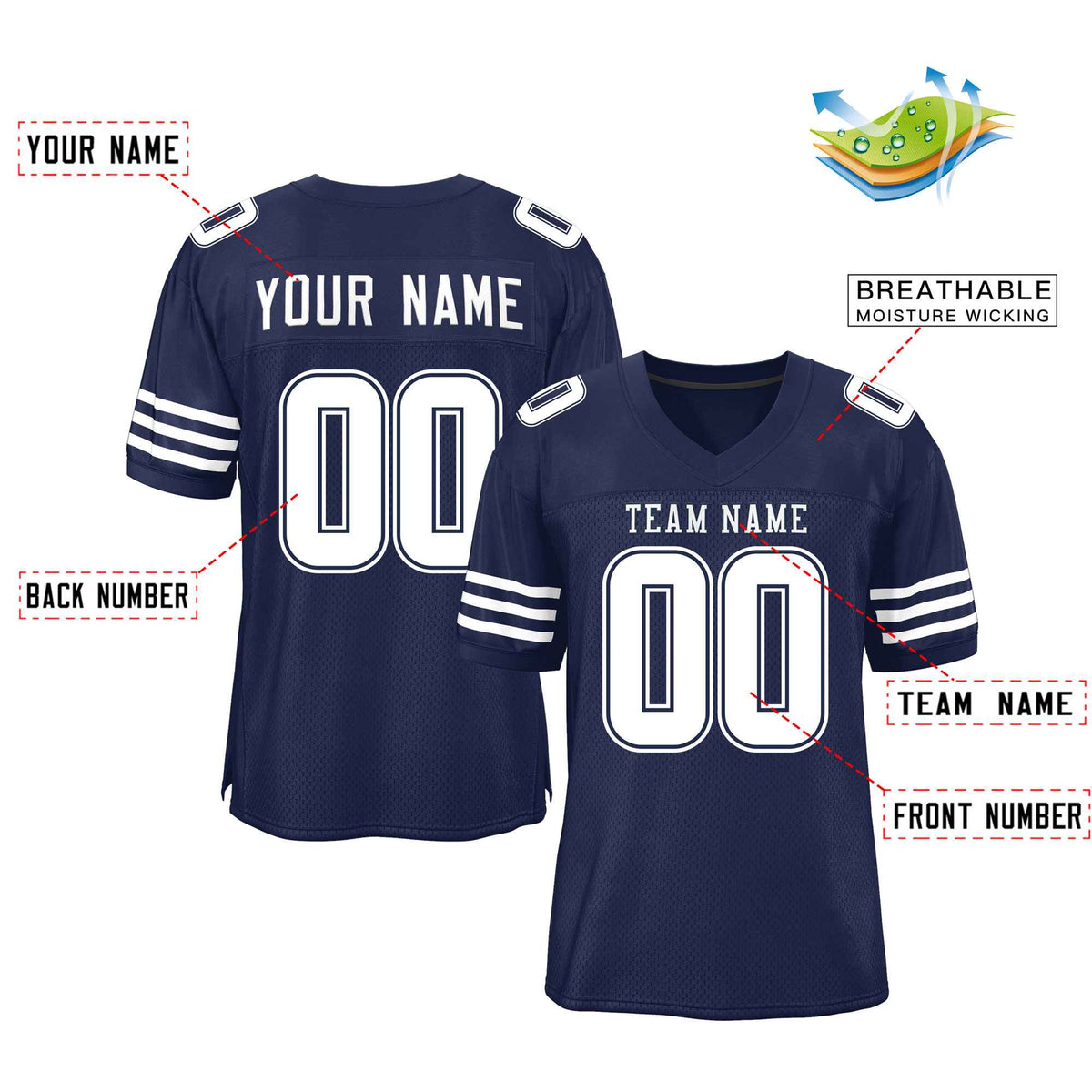 Custom Red Navy-White Classic Style Mesh American Football Jersey | KXKSHOP