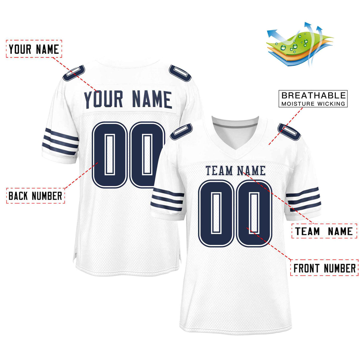 Custom Red Navy-White Classic Style Mesh American Football Jersey | KXKSHOP