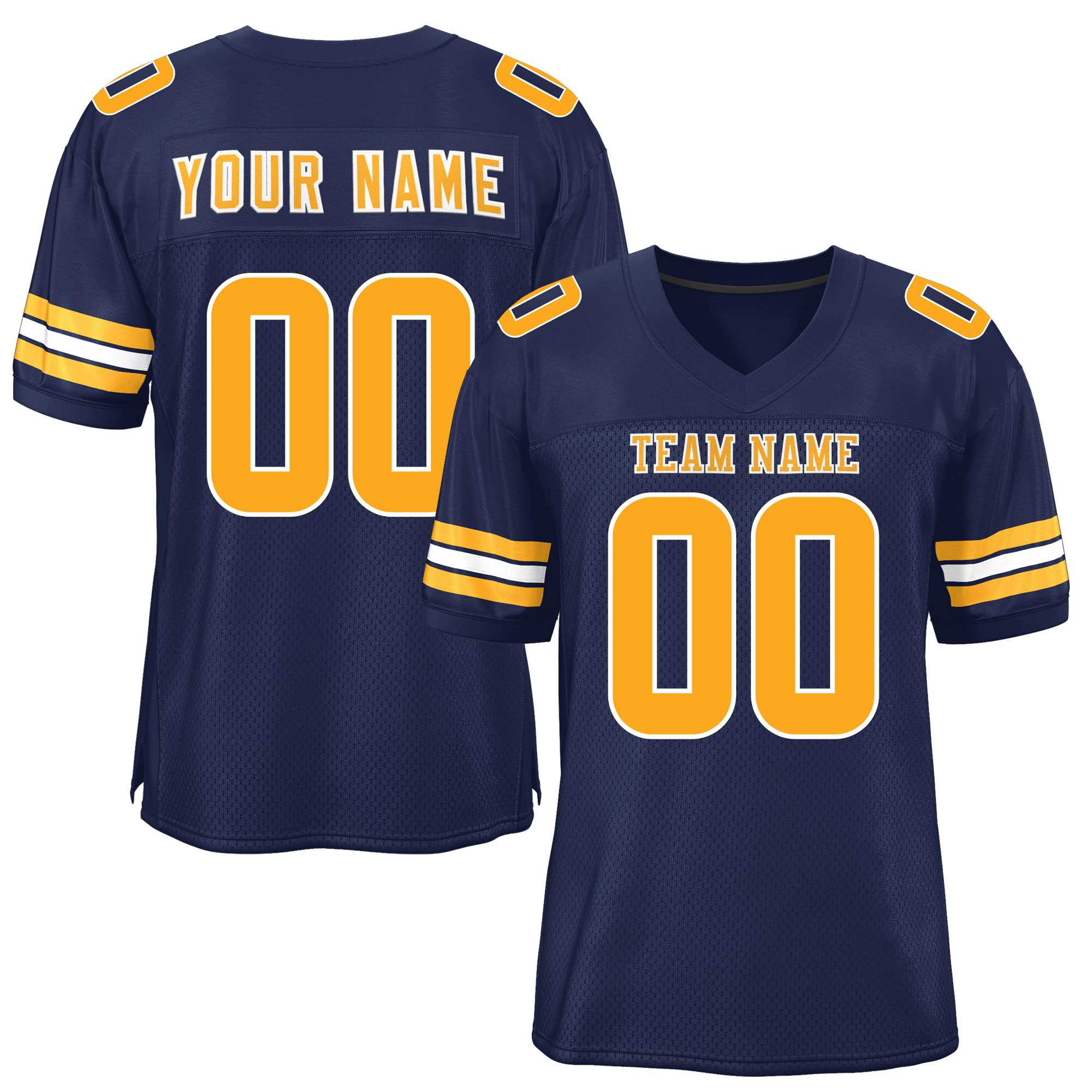 Custom Navy Yellow-white Classic Style Mesh American Football Jersey | KXKSHOP