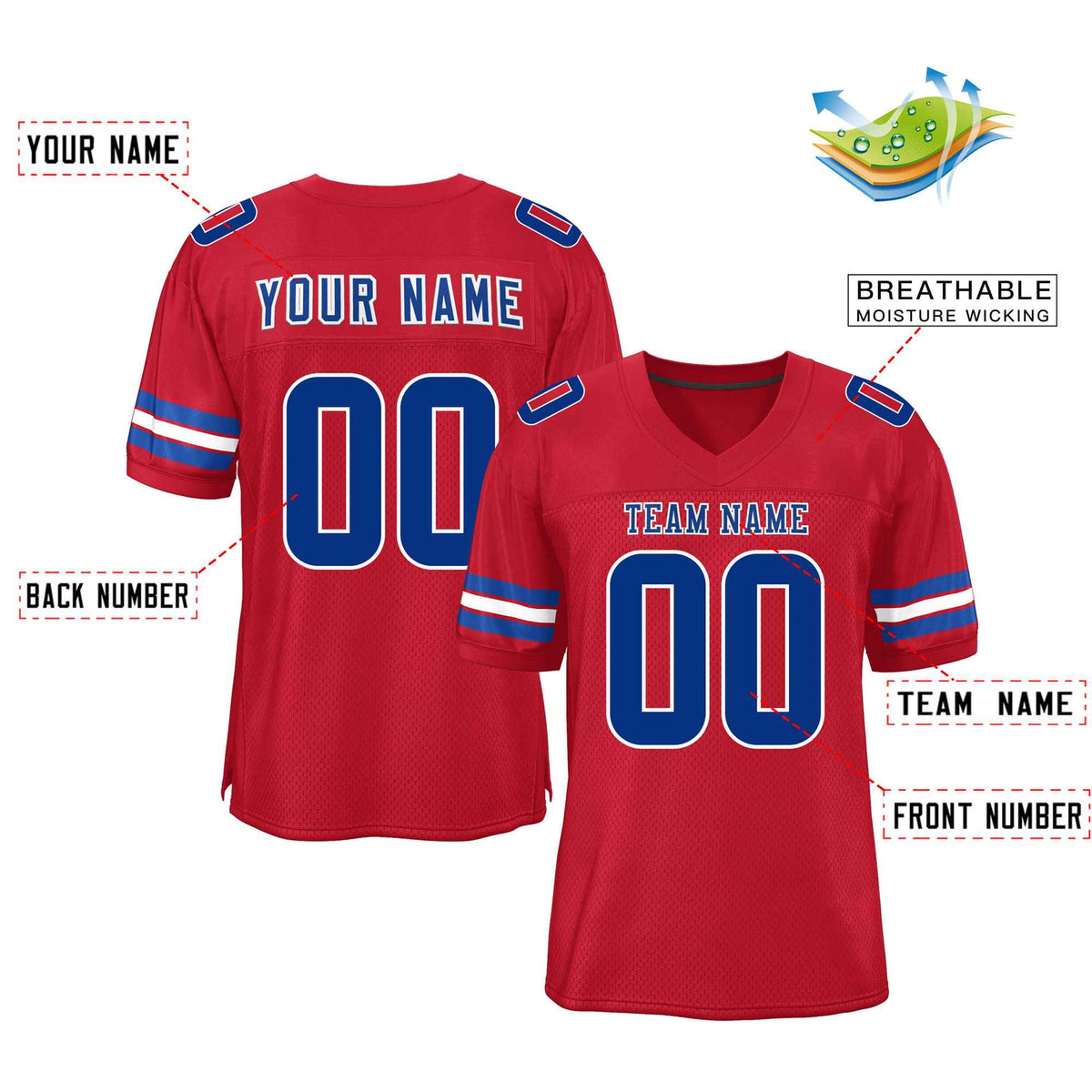 Custom Red Navy-White Classic Style Mesh American Football Jersey | KXKSHOP