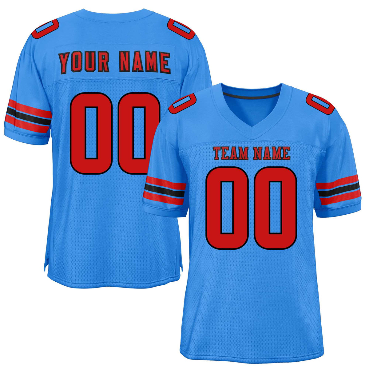 Custom Powder Blue Red-Black Classic Style Mesh American Football Jersey | KXKSHOP