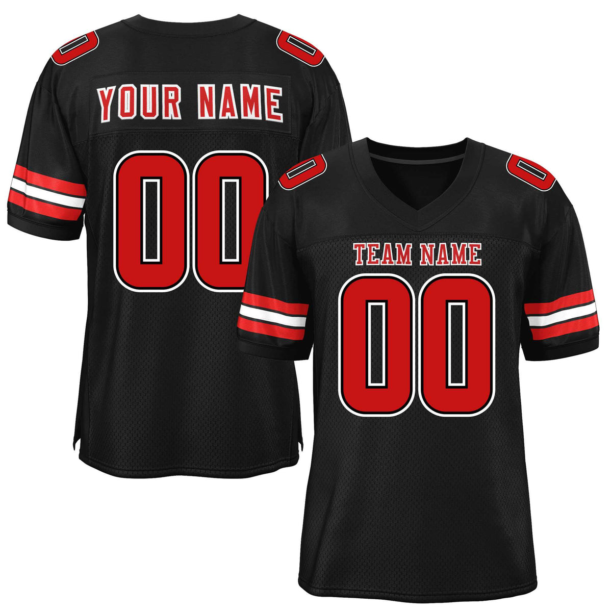 Custom Black Red-White Classic Style Mesh American Football Jersey | KXKSHOP