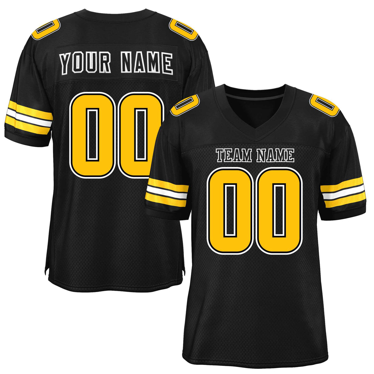 Custom Black Gold-White Classic Style Mesh American Football Jersey | KXKSHOP