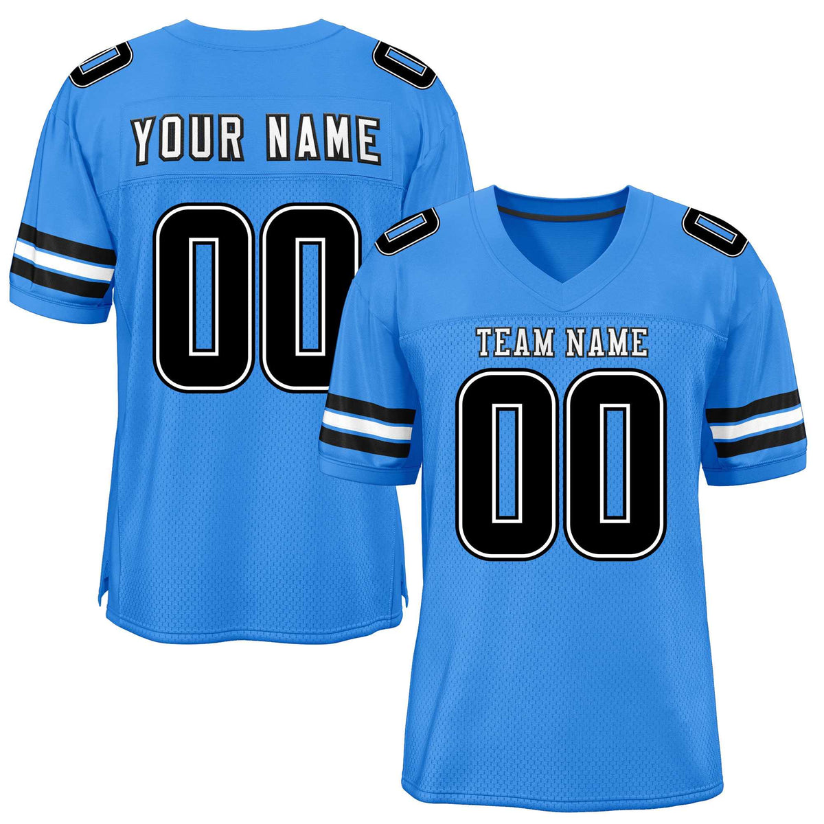 Custom Powder Blue Black-White Classic Style Mesh American Football Jersey | KXKSHOP