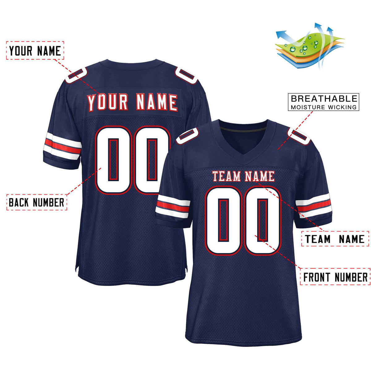 Custom Red Navy-White Classic Style Mesh American Football Jersey | KXKSHOP