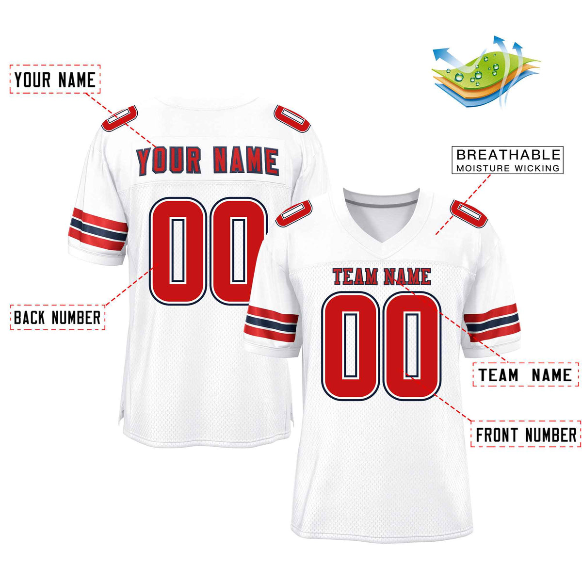 Custom Red Navy-White Classic Style Mesh American Football Jersey | KXKSHOP