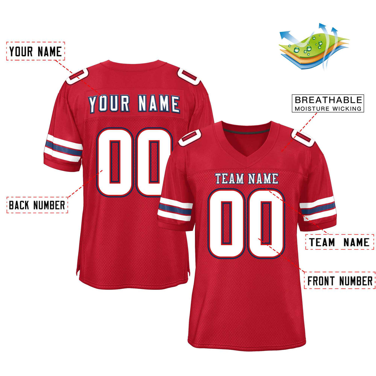Custom Red Navy-White Classic Style Mesh American Football Jersey | KXKSHOP