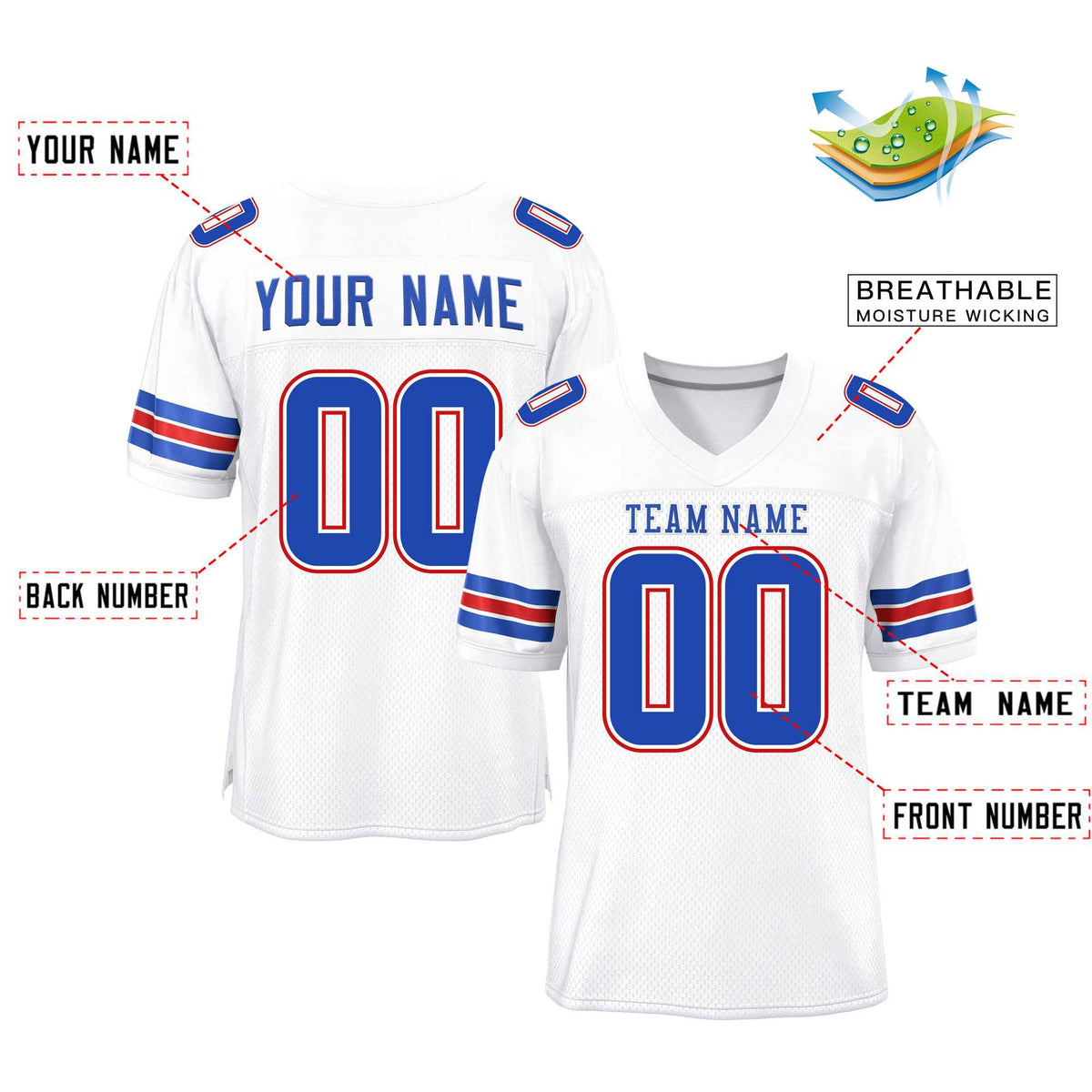 Custom Red Navy-White Classic Style Mesh American Football Jersey | KXKSHOP