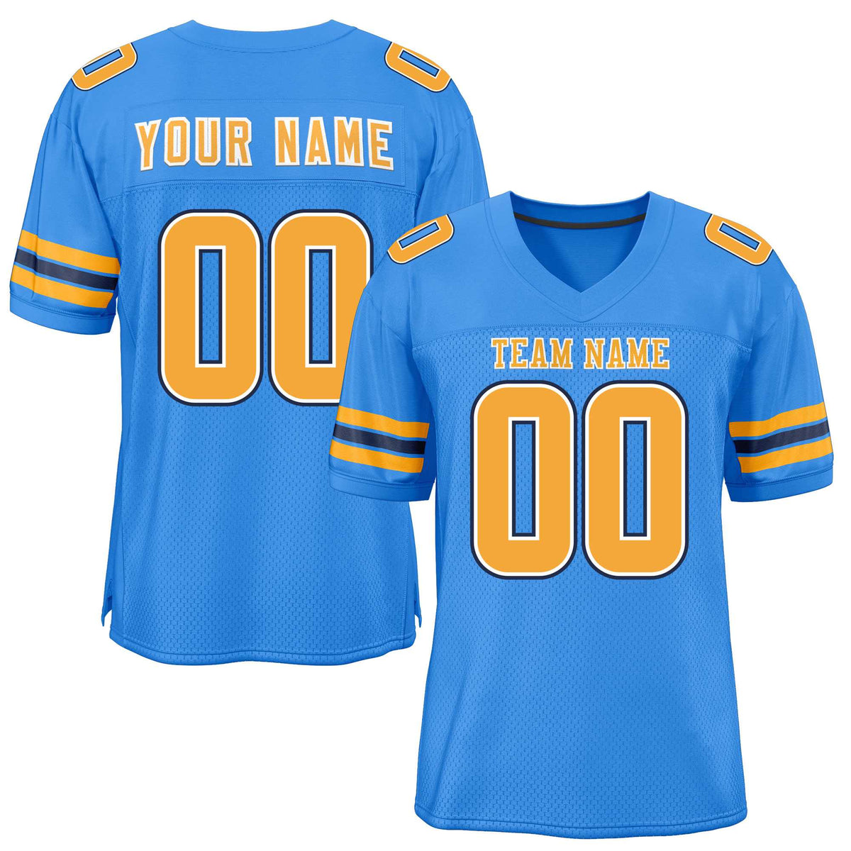 Custom Powder Blue Yellow-Black Classic Style Mesh American Football Jersey | KXKSHOP