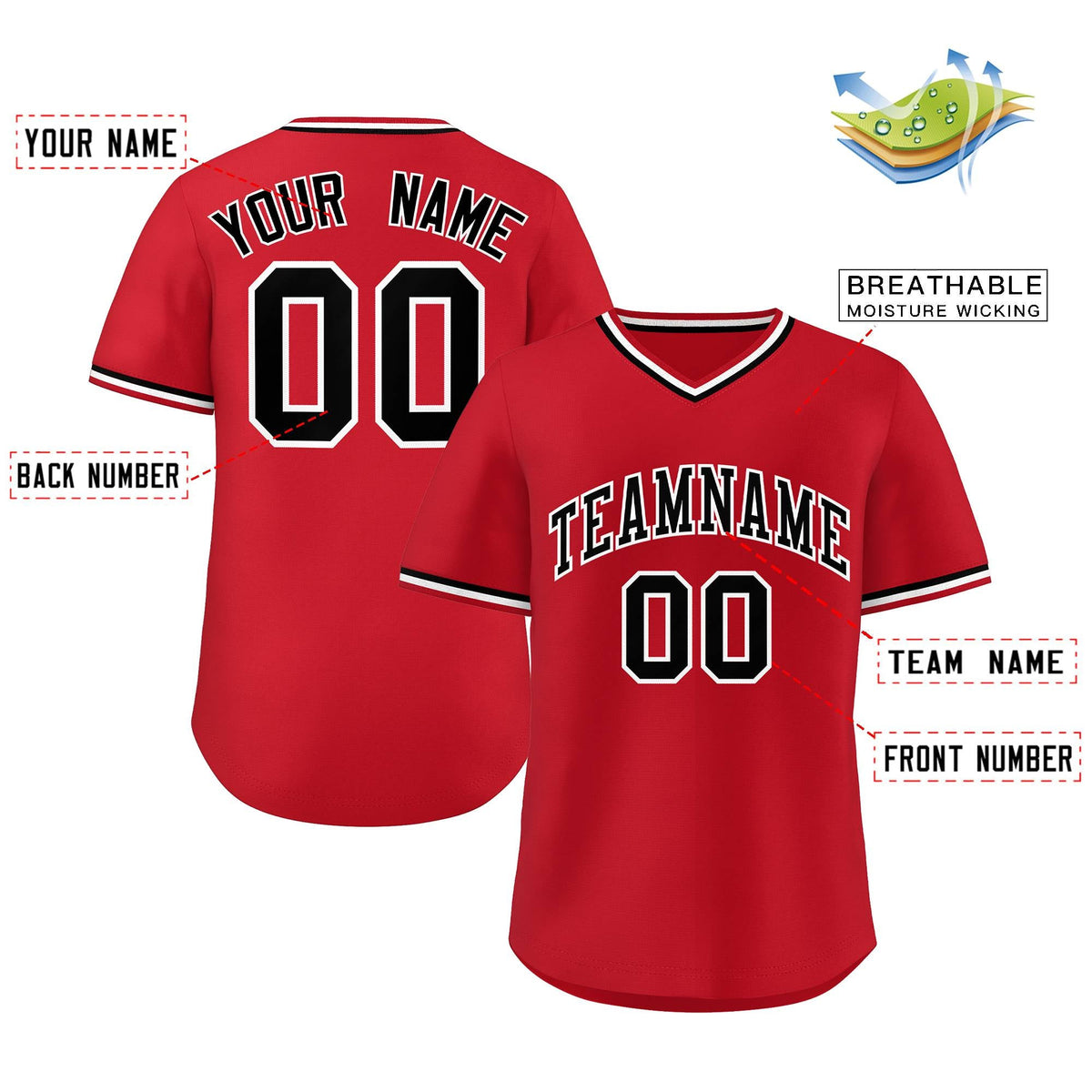 Custom Red Black-White Classic Style Outdoor Authentic Pullover Baseball Jersey