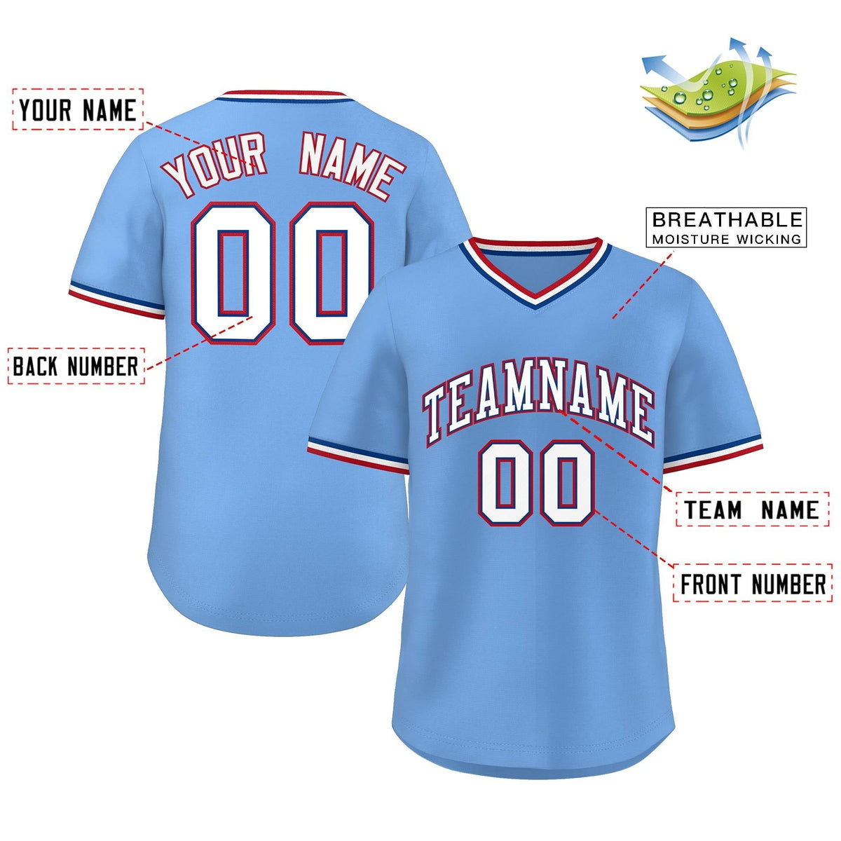 Custom Light Blue White Classic Style Outdoor Authentic Pullover Baseball Jersey