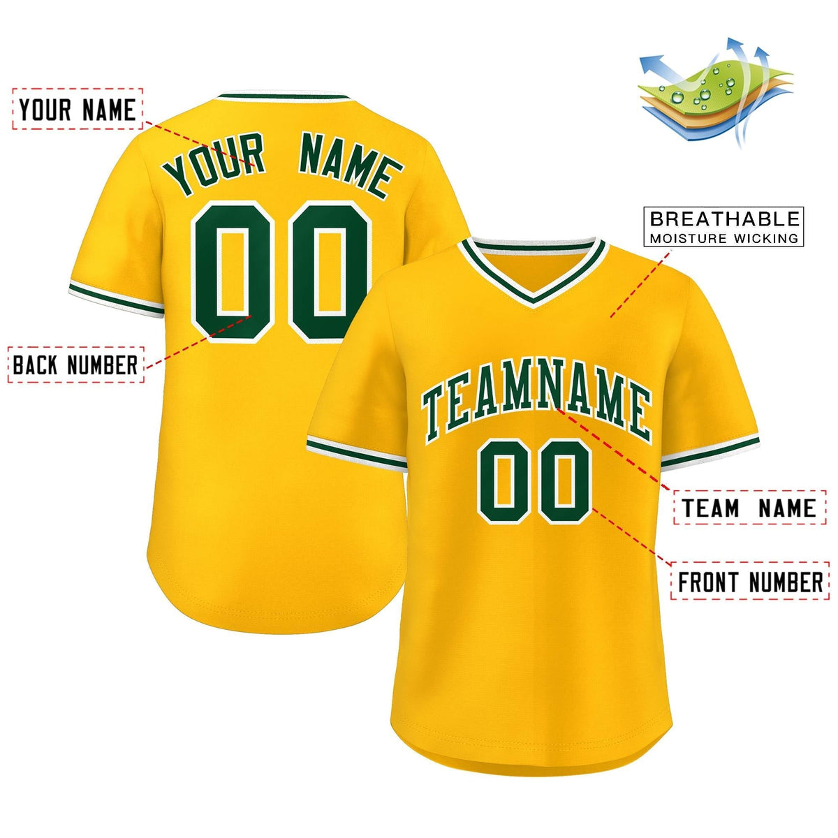 Custom Yellow Green Classic Style Outdoor Authentic Pullover Baseball Jersey