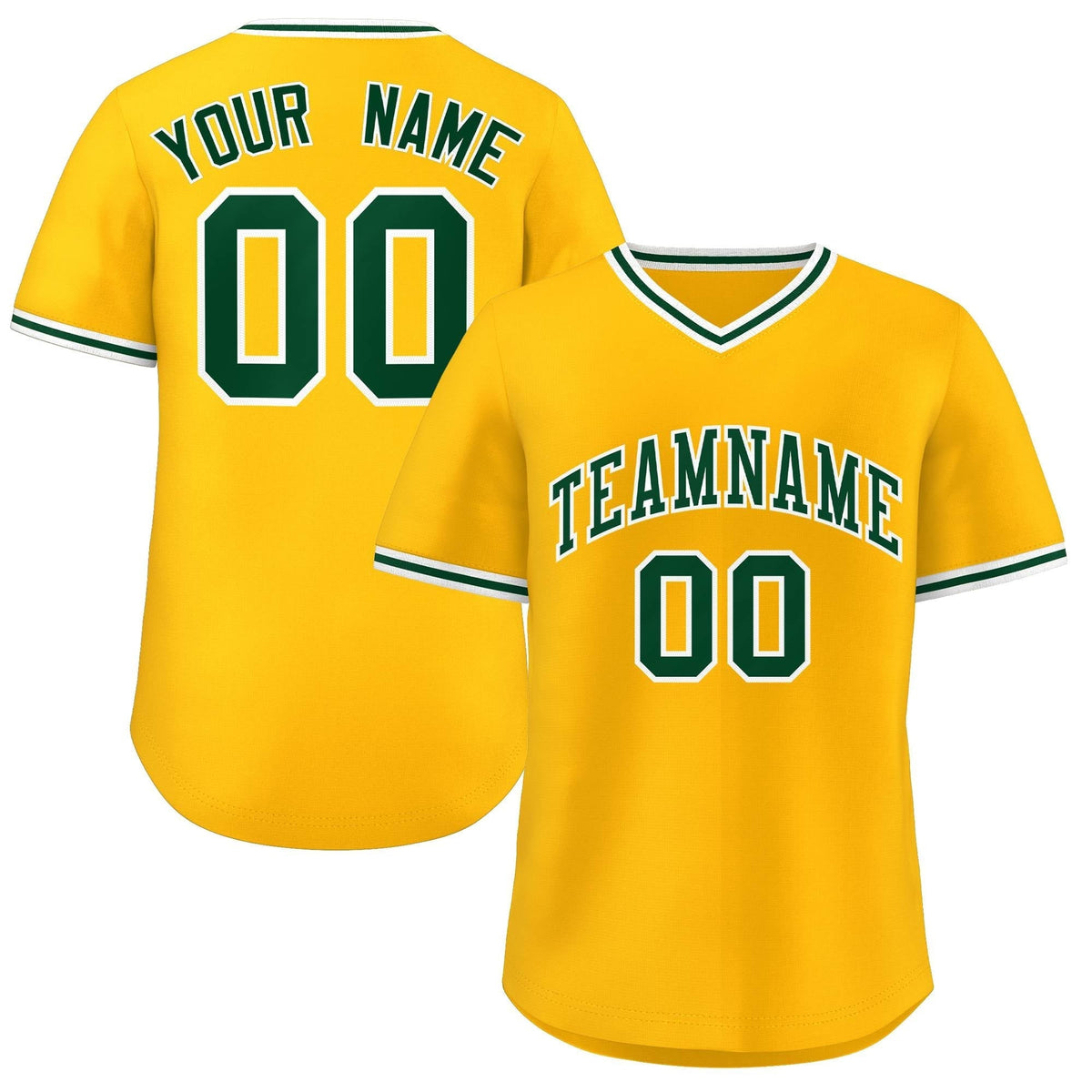 Custom Yellow Green Classic Style Outdoor Authentic Pullover Baseball Jersey