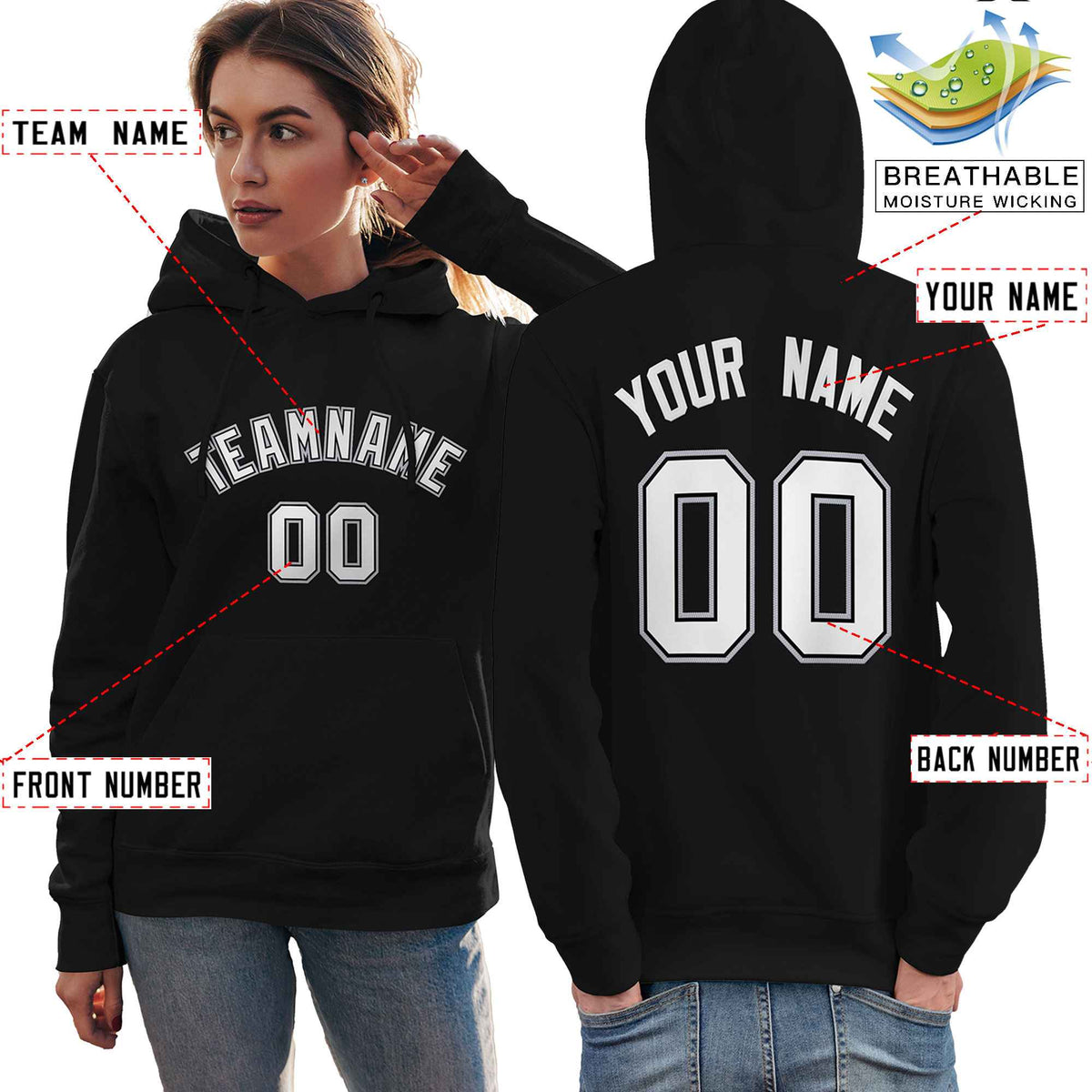 Custom Black White-Gray Classic Style Personalized Sport Pullover Hoodie| KXKSHOP