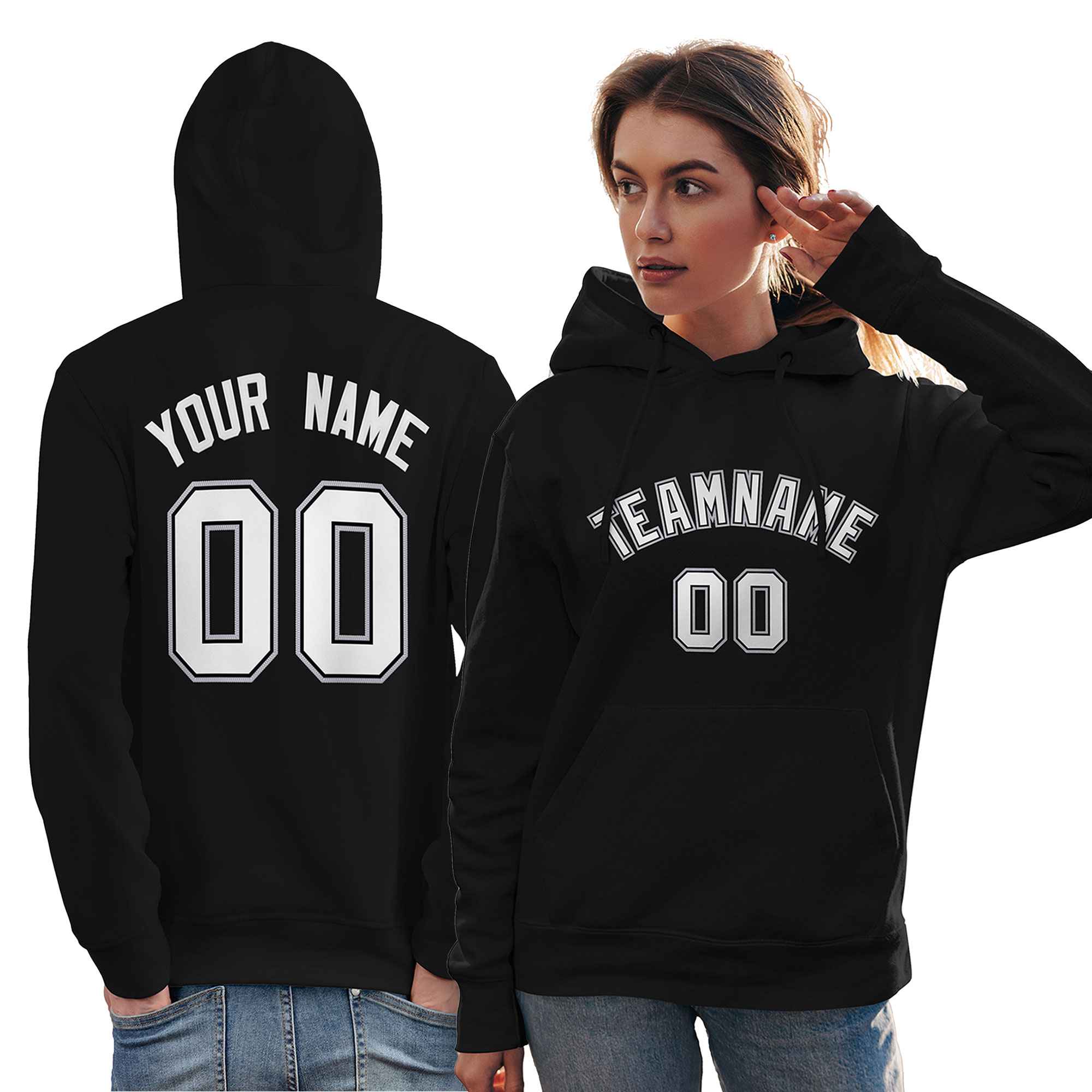 Custom Black White-Gray Classic Style Personalized Sport Pullover Hoodie| KXKSHOP