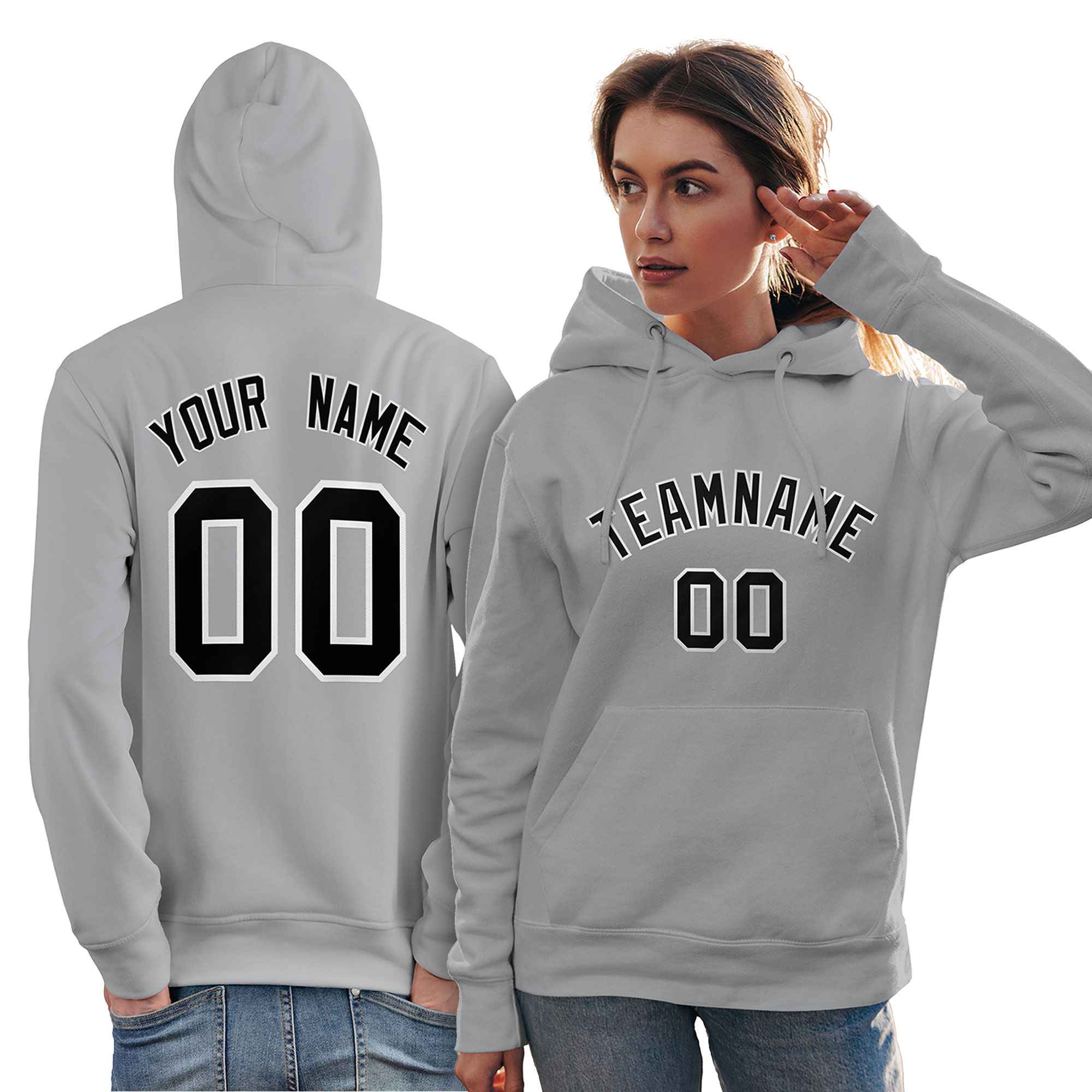 Custom Gray Black-White Classic Style Personalized Sport Pullover Hoodie| KXKSHOP