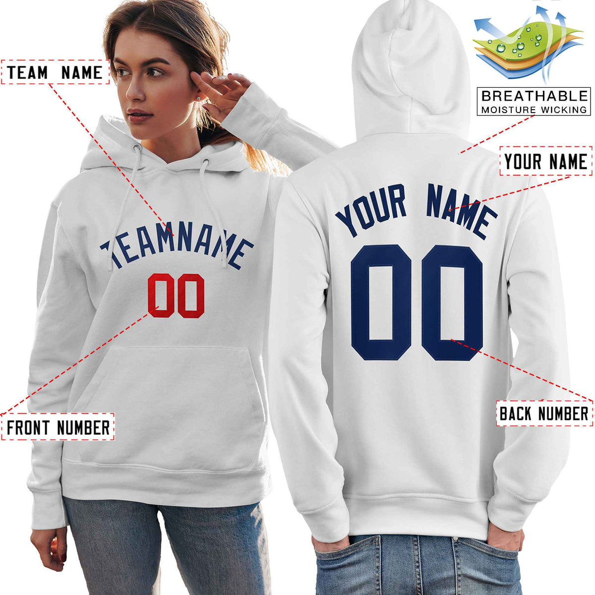 Custom White Navy-Red Classic Style Personalized Sport Pullover Hoodie| KXKSHOP