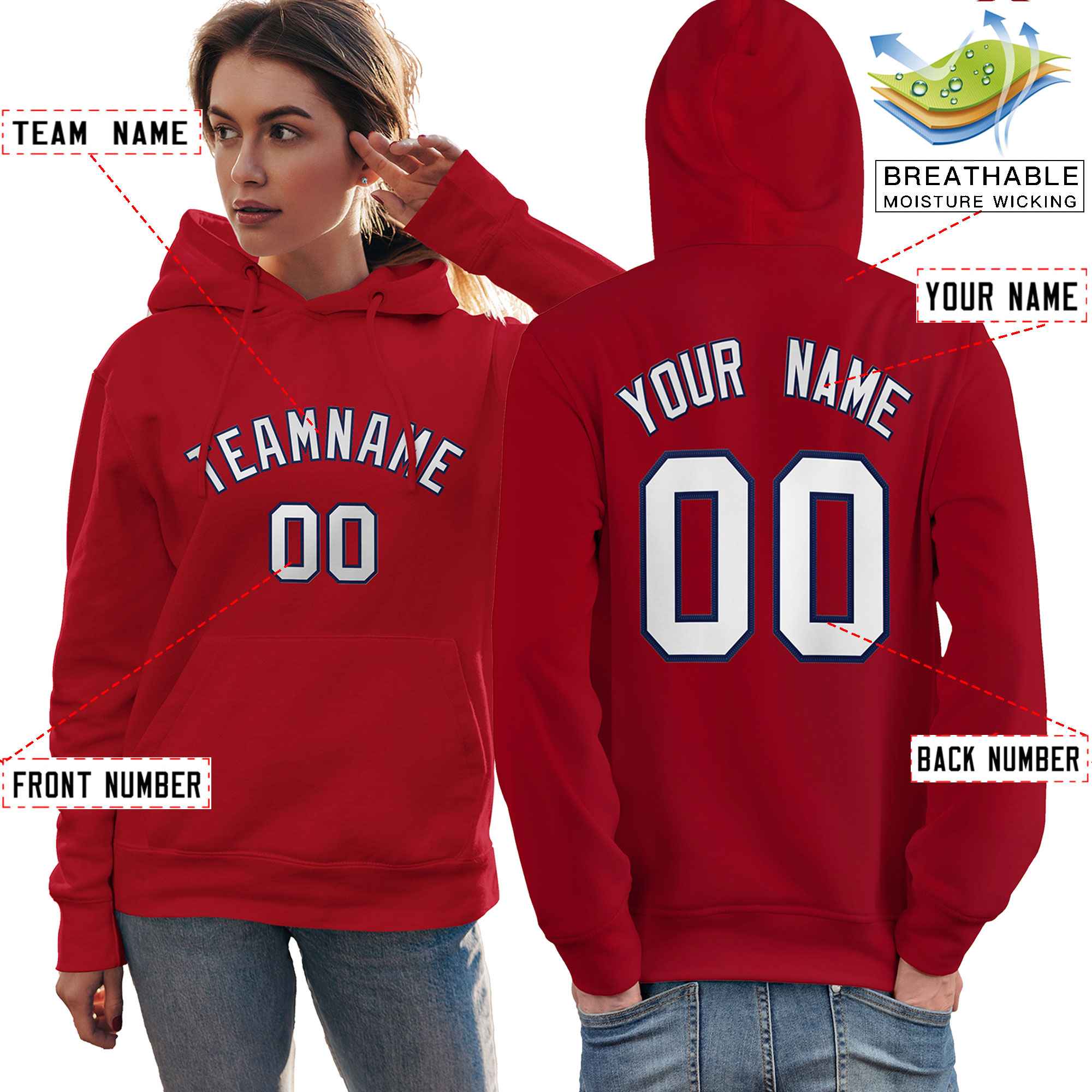 Custom Red Navy-White Classic Style Personalized Sport Pullover Hoodie| KXKSHOP