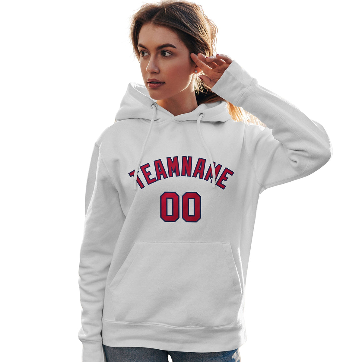 Custom White Red-Navy Classic Style Personalized Sport Pullover Hoodie| KXKSHOP
