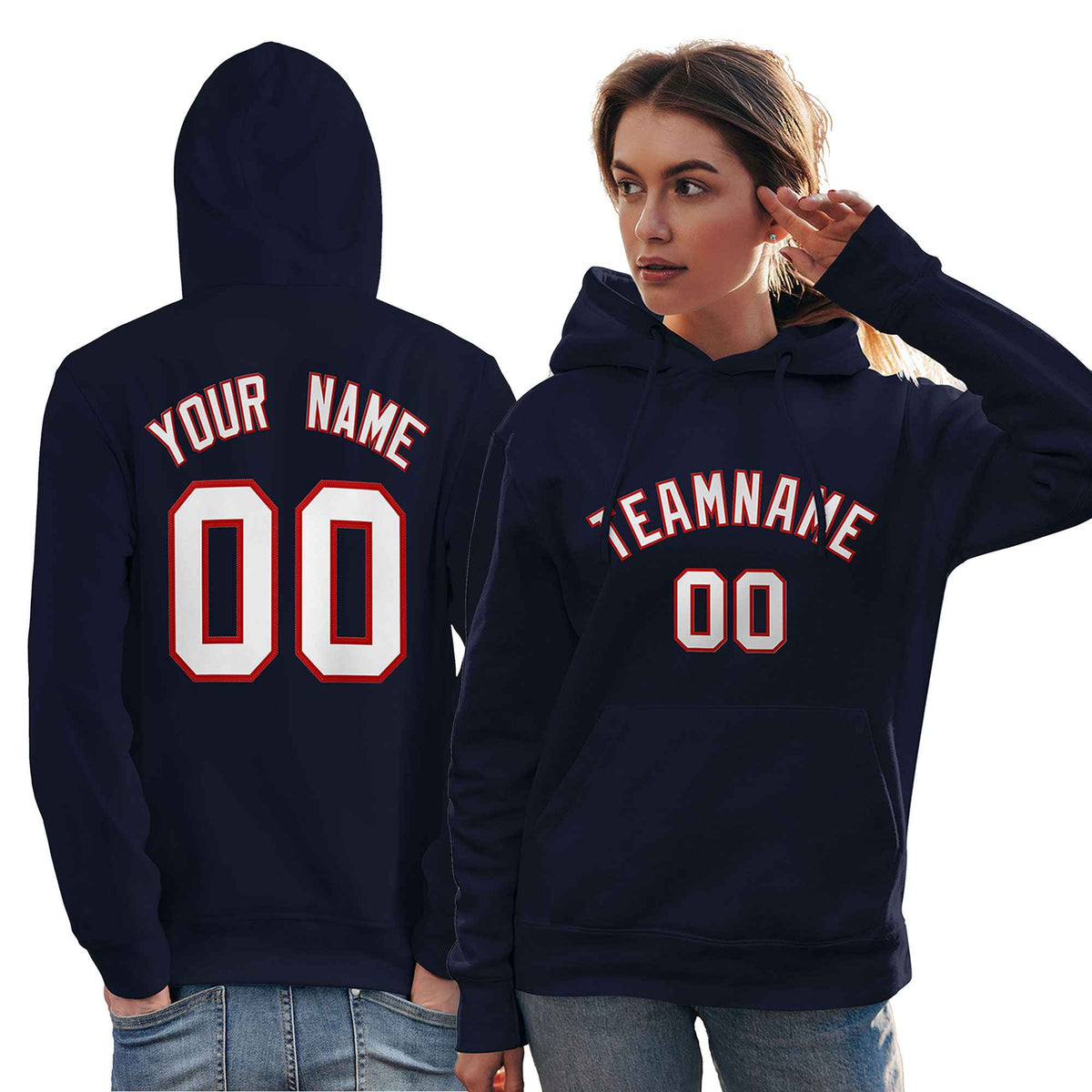 Custom Navy Red-White Classic Style Personalized Sport Pullover Hoodie| KXKSHOP