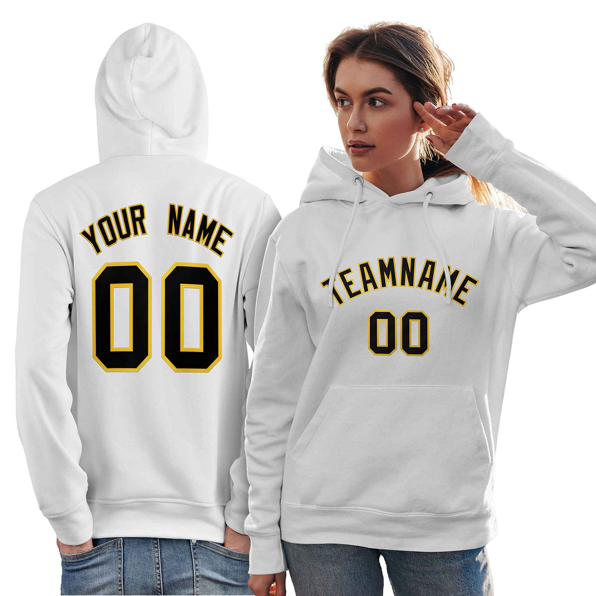 Custom White Gold-Black Classic Style Personalized Sport Pullover Hoodie| KXKSHOP