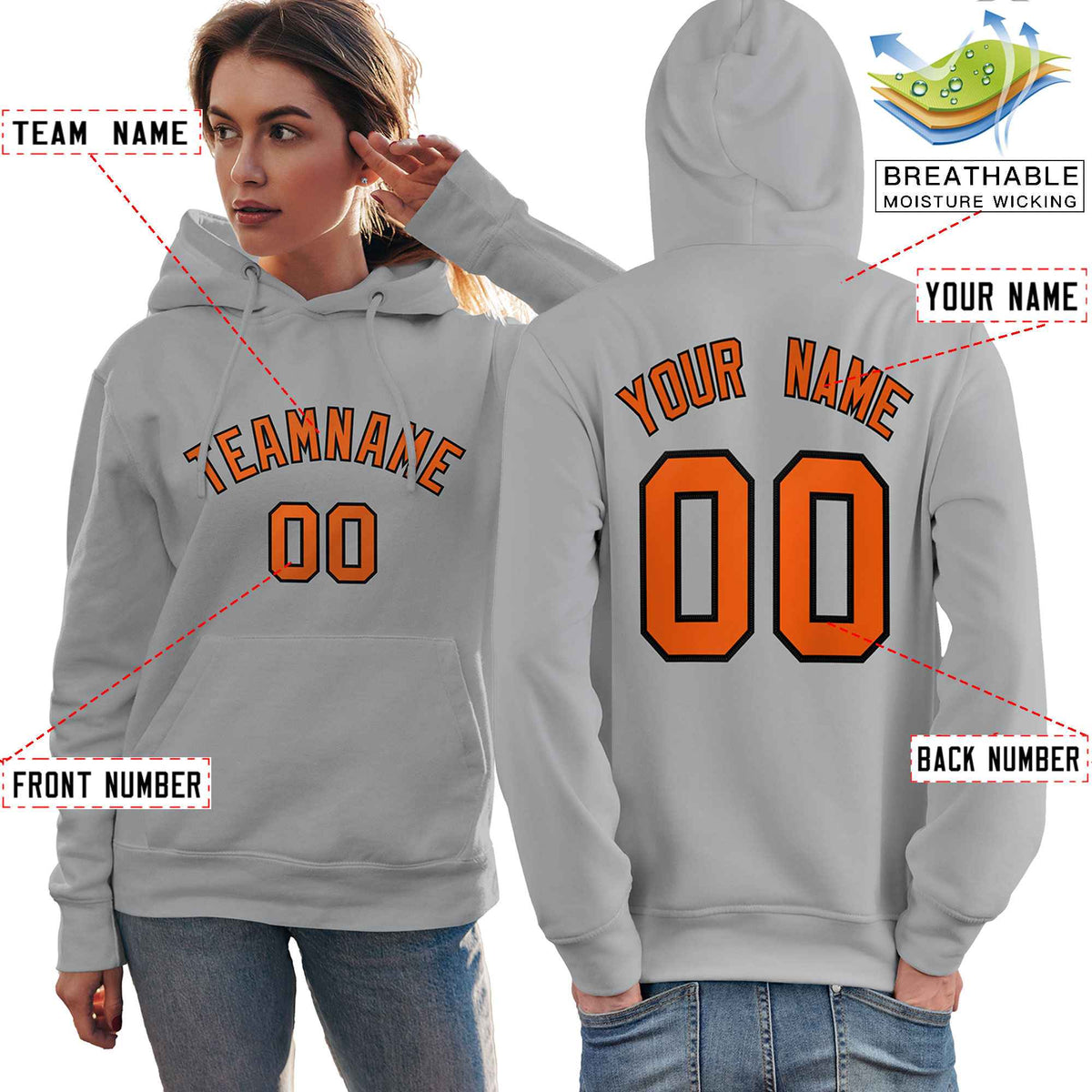 Custom Gray Orange-Black Classic Style Personalized Sport Pullover Hoodie| KXKSHOP