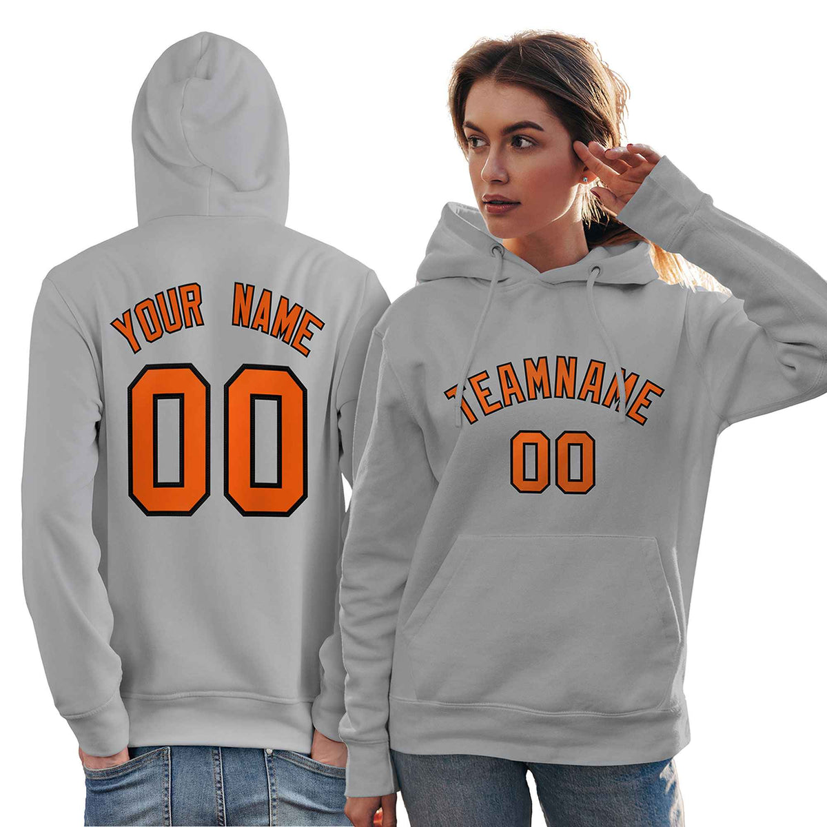 Custom Gray Orange-Black Classic Style Personalized Sport Pullover Hoodie| KXKSHOP