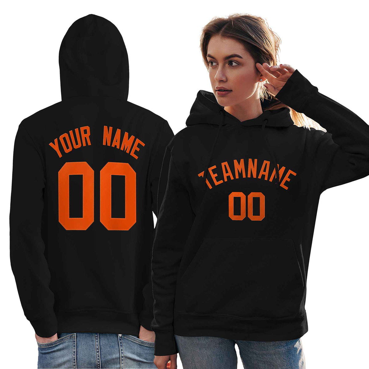 Custom Black Orange Classic Style Personalized Sport Pullover Hoodie| KXKSHOP