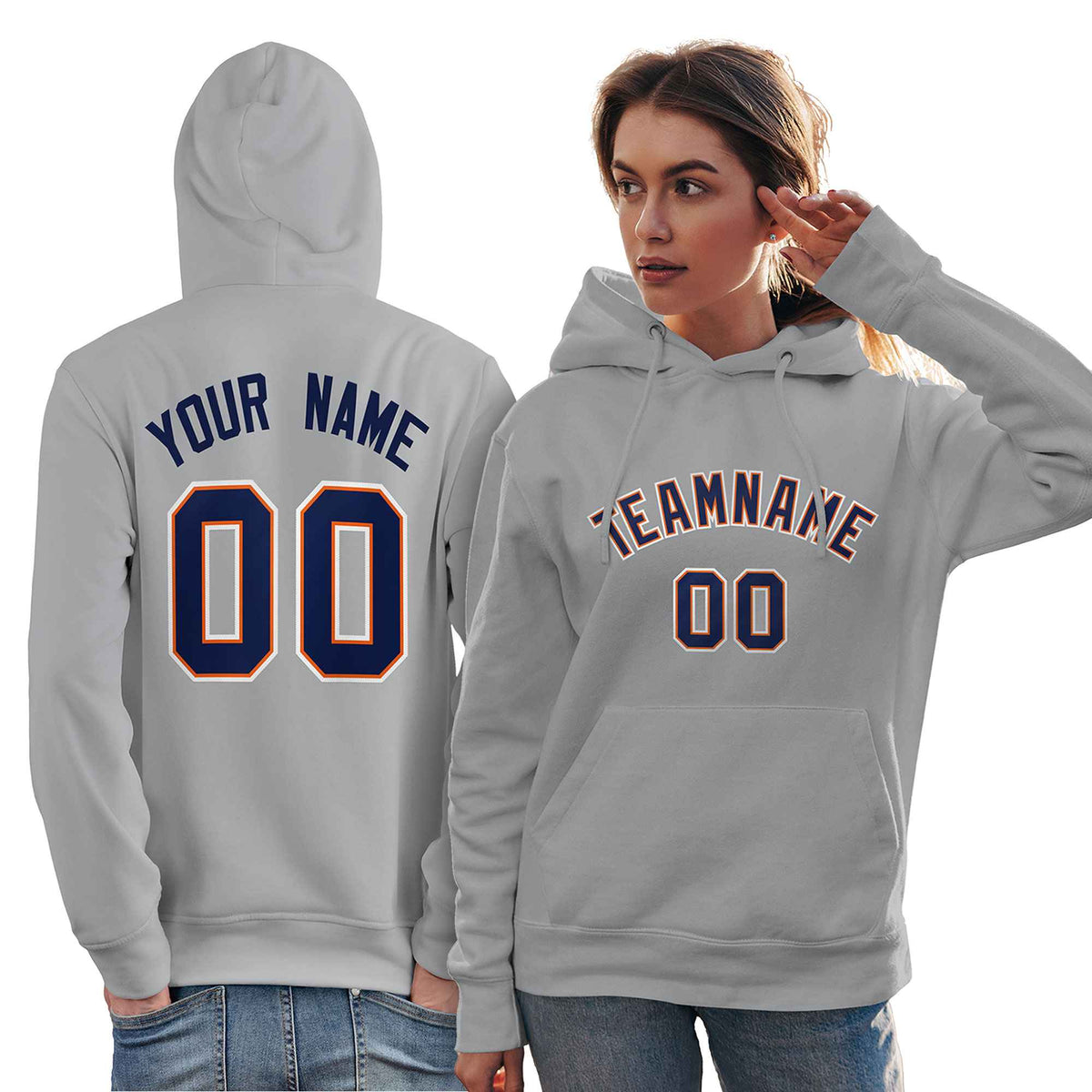 Custom Gray Royal-Orange Classic Style Personalized Sport Pullover Hoodie| KXKSHOP