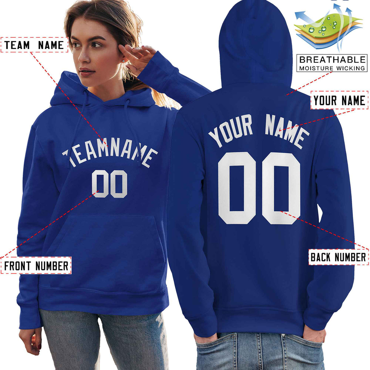 Custom Royal White Classic Style Personalized Sport Pullover Hoodie| KXKSHOP