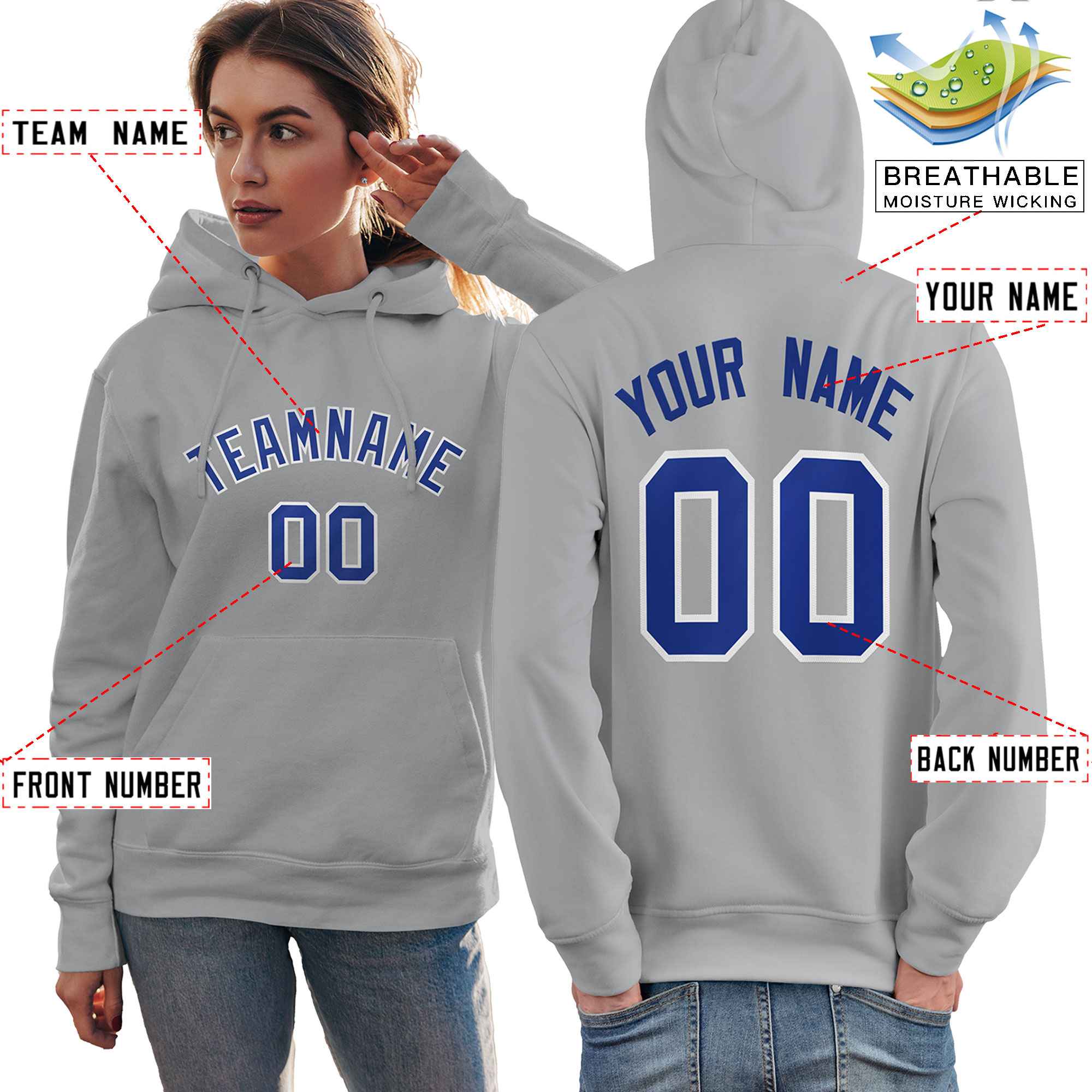 Custom Gray Royal-White Classic Style Personalized Sport Pullover Hoodie| KXKSHOP