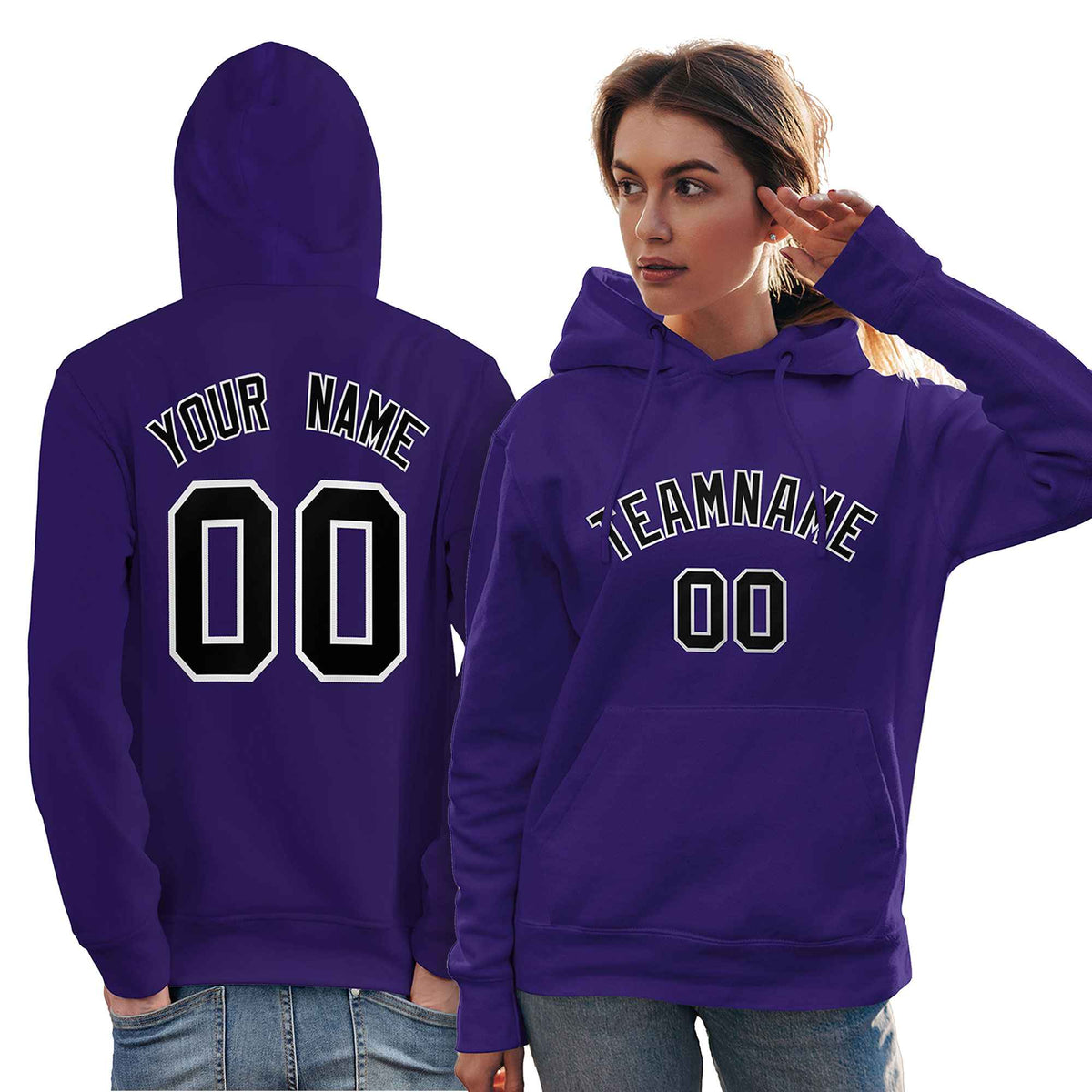 Custom Purple Black-White Classic Style Personalized Sport Pullover Hoodie| KXKSHOP