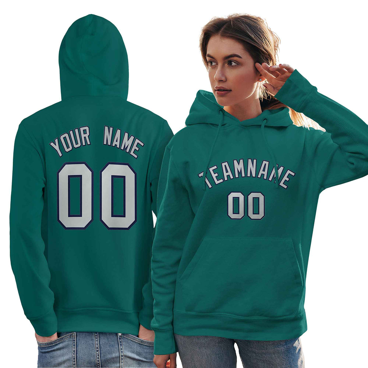 Custom Aqua Gray-Navy Classic Style Personalized Sport Pullover Hoodie| KXKSHOP