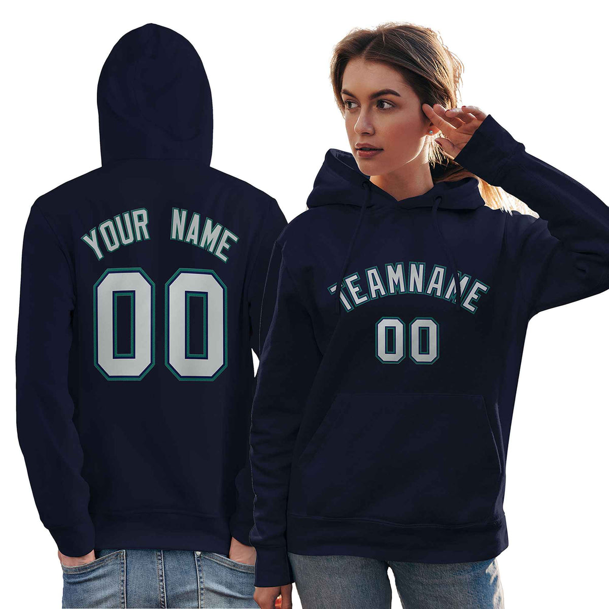 Custom Navy Gray-Aqua Classic Style Personalized Sport Pullover Hoodie| KXKSHOP
