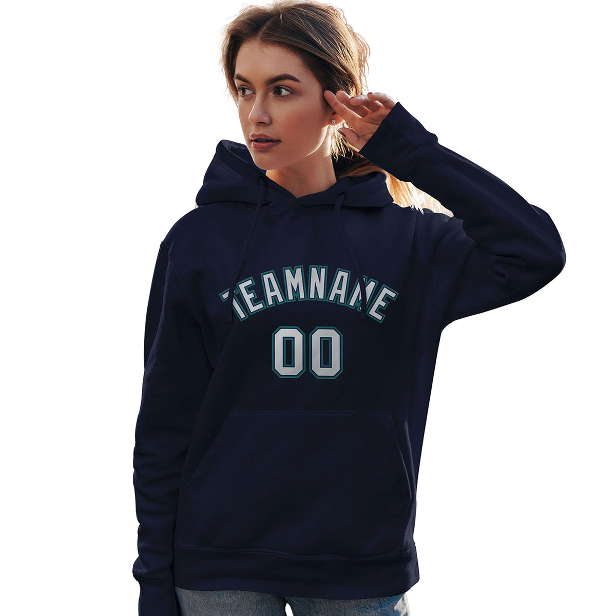 Custom Navy Gray-Aqua Classic Style Personalized Sport Pullover Hoodie| KXKSHOP
