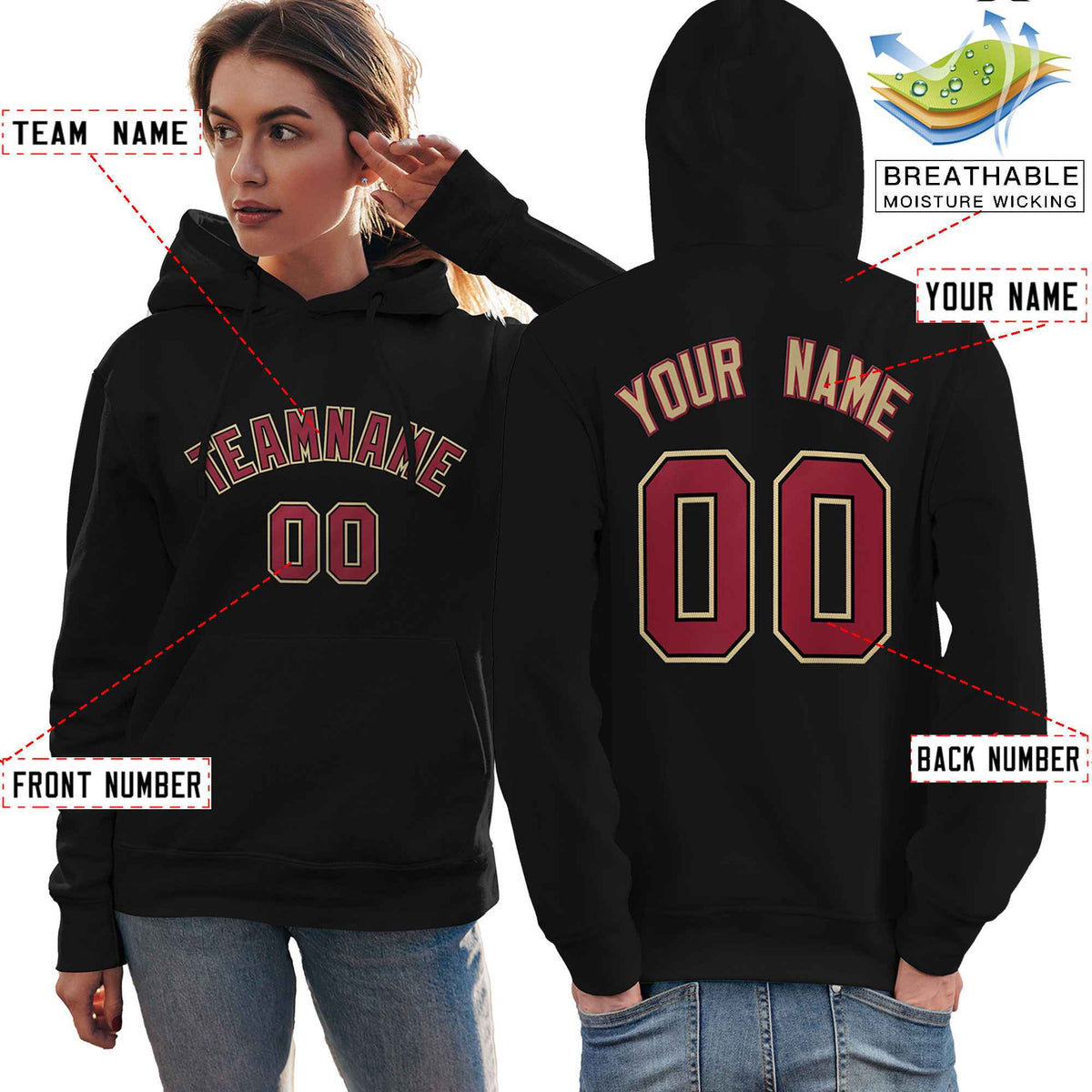 Custom Black Old Gold-Cardinal Classic Style Personalized Sport Pullover Hoodie| KXKSHOP