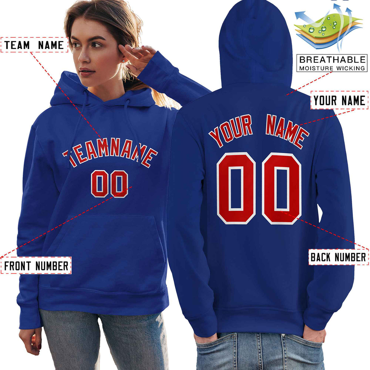 Custom Royal Red-White Classic Style Personalized Sport Pullover Hoodie| KXKSHOP