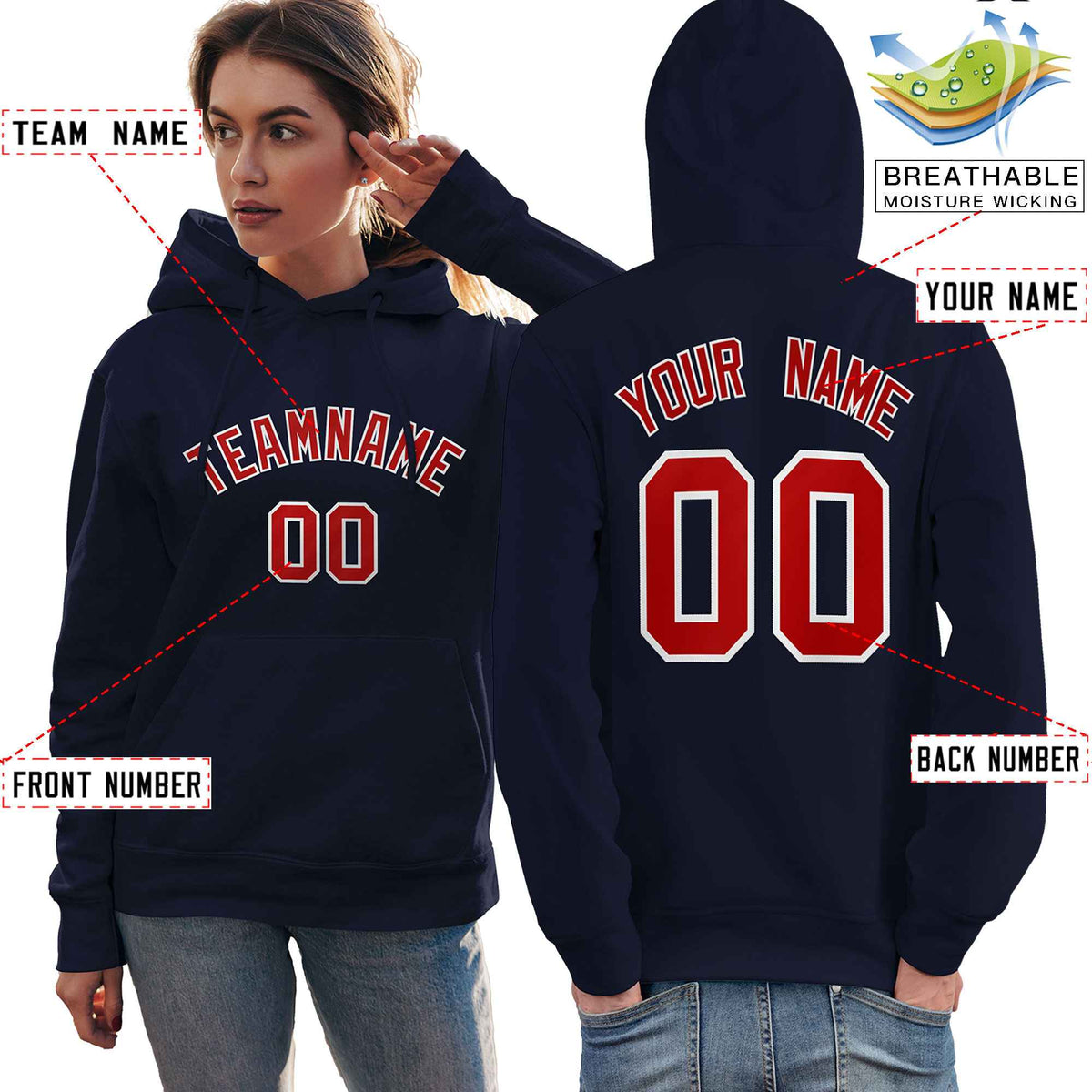 Custom Navy Red-White Classic Style Personalized Sport Pullover Hoodie| KXKSHOP