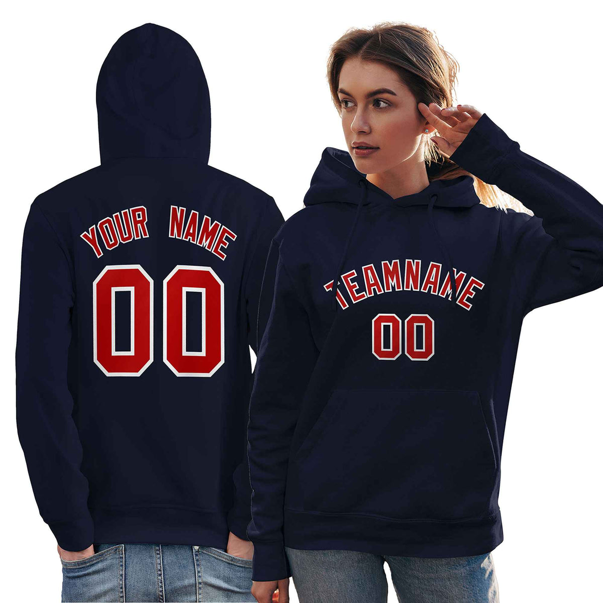 Custom Navy Red-White Classic Style Personalized Sport Pullover Hoodie| KXKSHOP